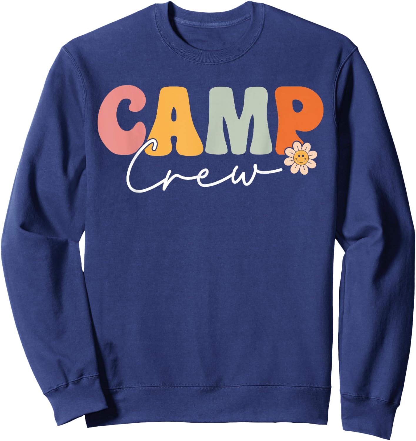 Camp Crew Team Retro Groovy Vintage First Day Of School Sweatshirt - Sweatshirt | Navy