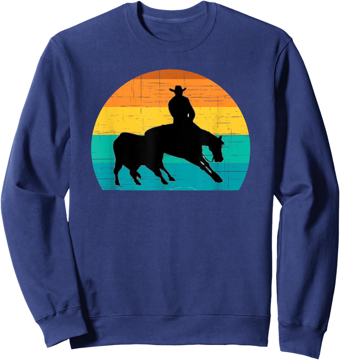 Western Style Equestrian Cutting Retro Sun Style Sweatshirt - Sweatshirt | Navy