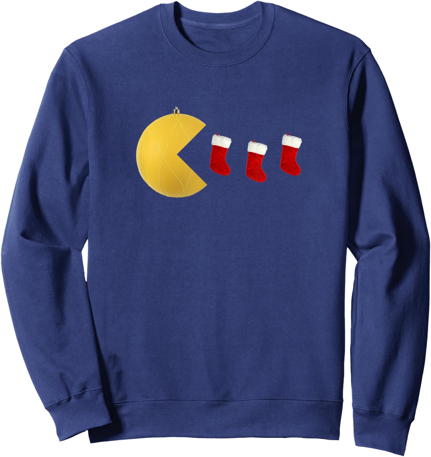 Arcade Style Christmas Ornament Stocking Retro Design Sweatshirt - Sweatshirt | Navy