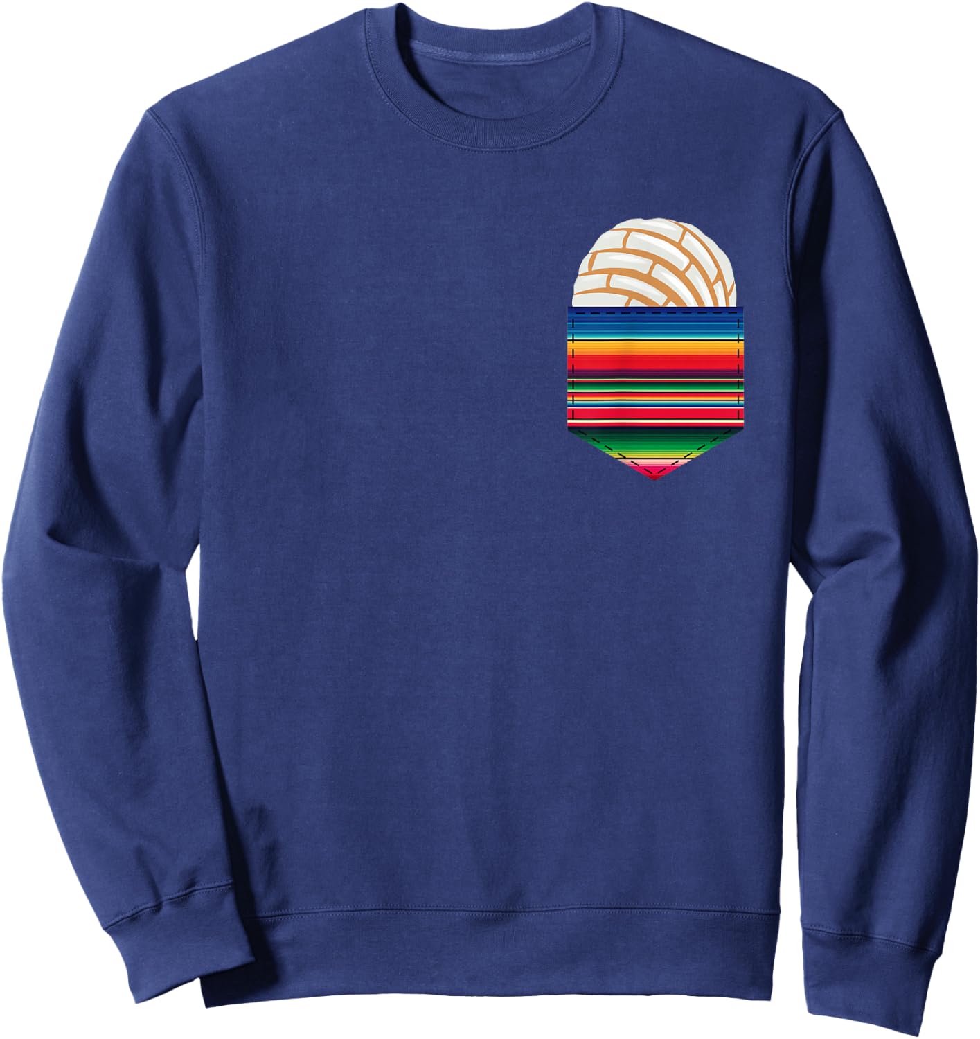 Colorful Serape Pocket Image White Concha Fun Fiesta Gift Sweatshirt - Sweatshirt | Navy
