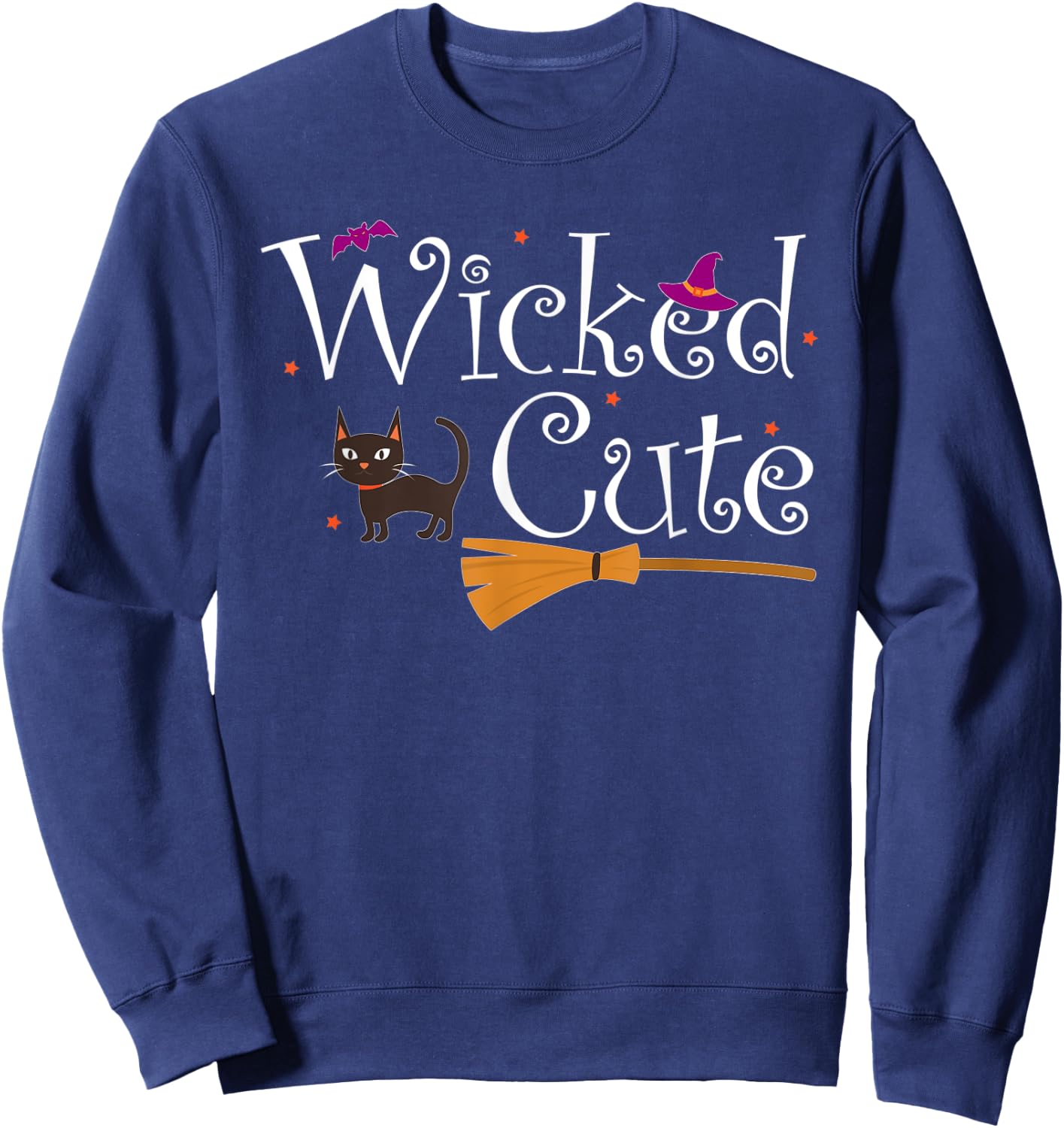 Wicked Cute Witch Halloween Costume Cat Broom Hat Gift Women Kids Sweatshirt - Sweatshirt | Navy