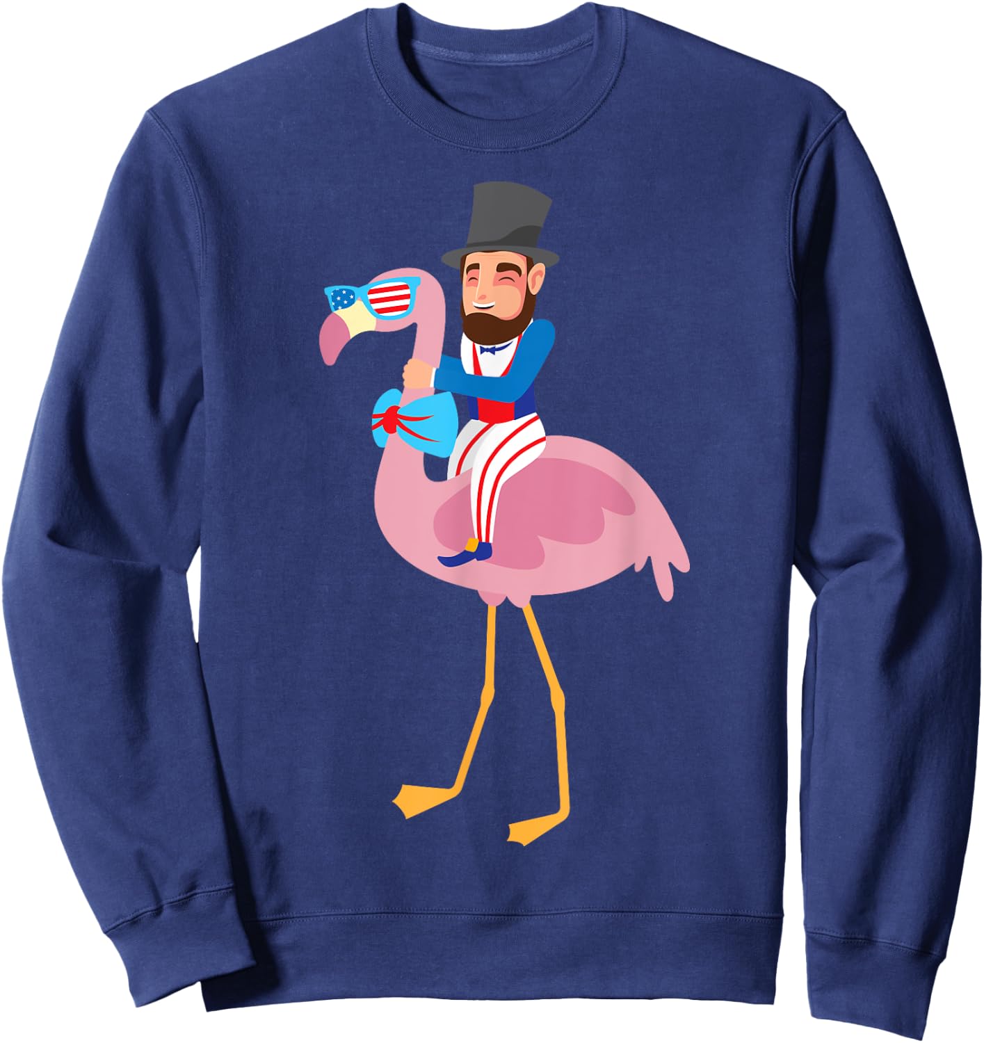 Abraham Lincoln Flamingo 4th Of July American Flag Gift Sweatshirt - Sweatshirt | Navy
