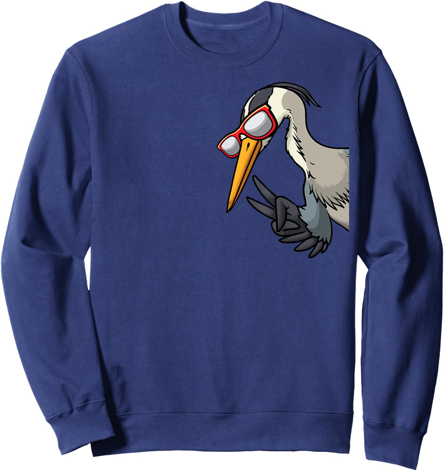 Great Blue Heron Bird With Sunglasses From Side Birder Sweatshirt - Sweatshirt | Navy