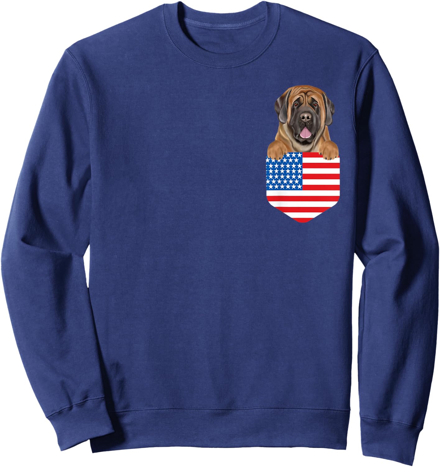 America Flag Mastiff Dog In Pocket Sweatshirt - Sweatshirt | Navy