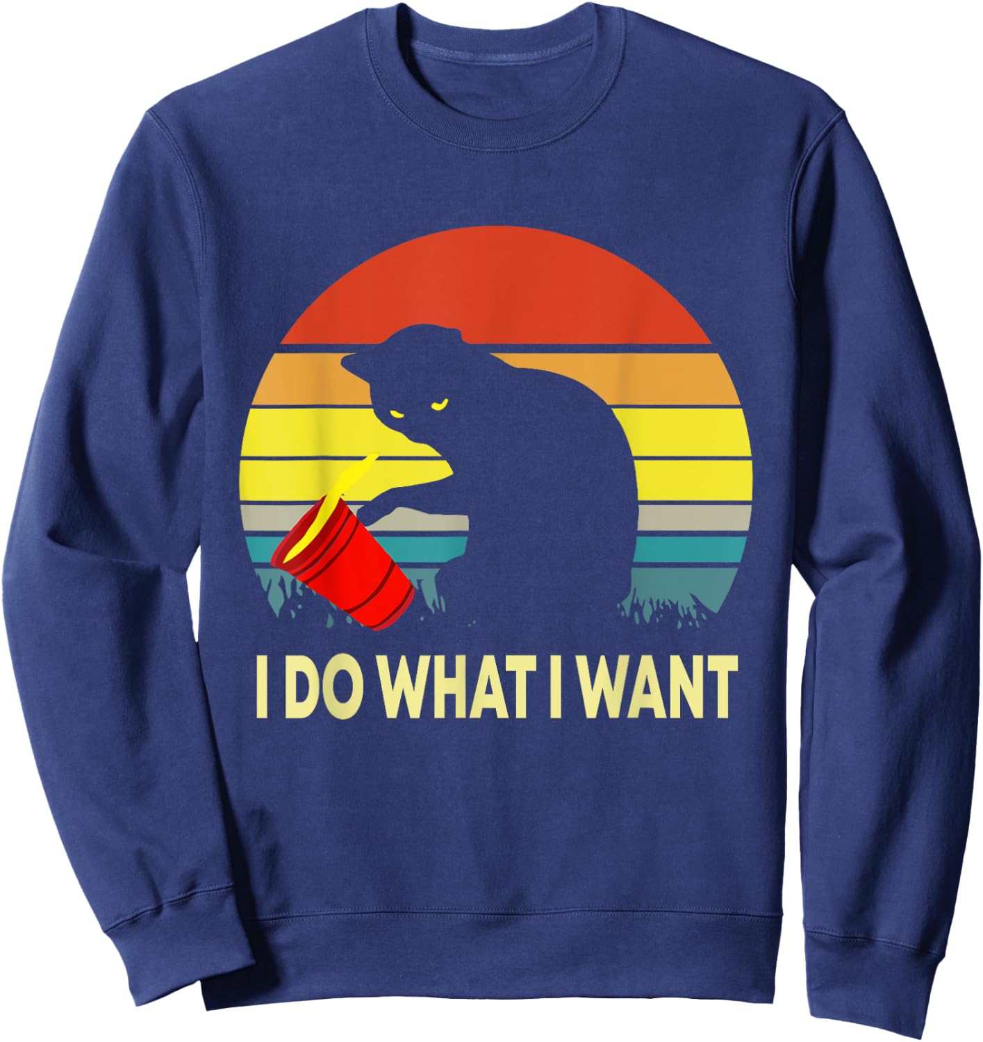 Vintage Sunset I Do What I Want Cat Men Women Kids Sweatshirt - Sweatshirt | Navy