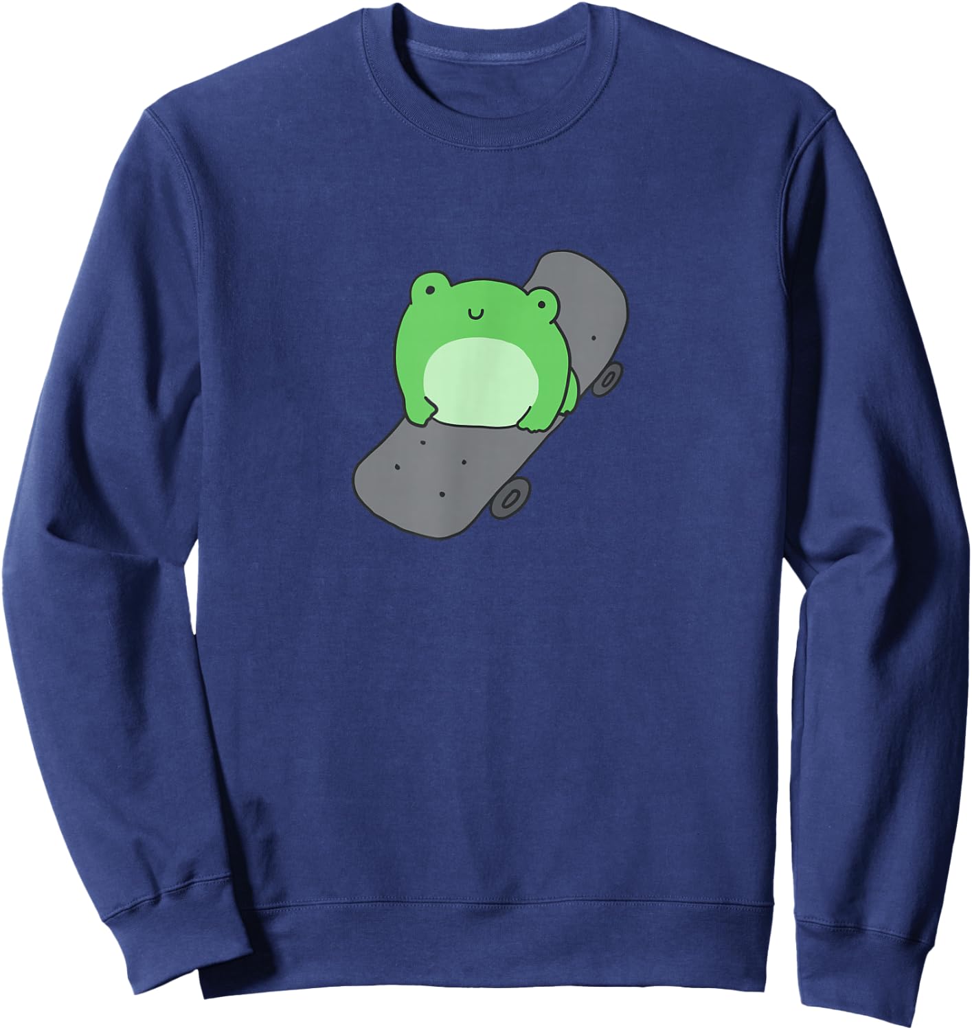 Cute Frog and Skateboard Kawaii Aesthetic Frog Sweatshirt - Sweatshirt | Navy