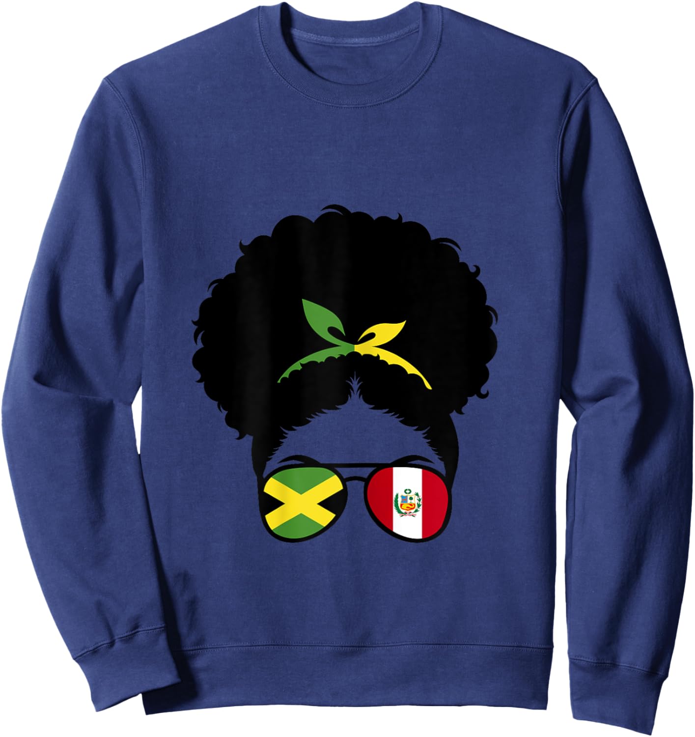 Jamaica and Peru Mix Afro Bun Peruvian and Jamaican Sweatshirt - Sweatshirt | Navy