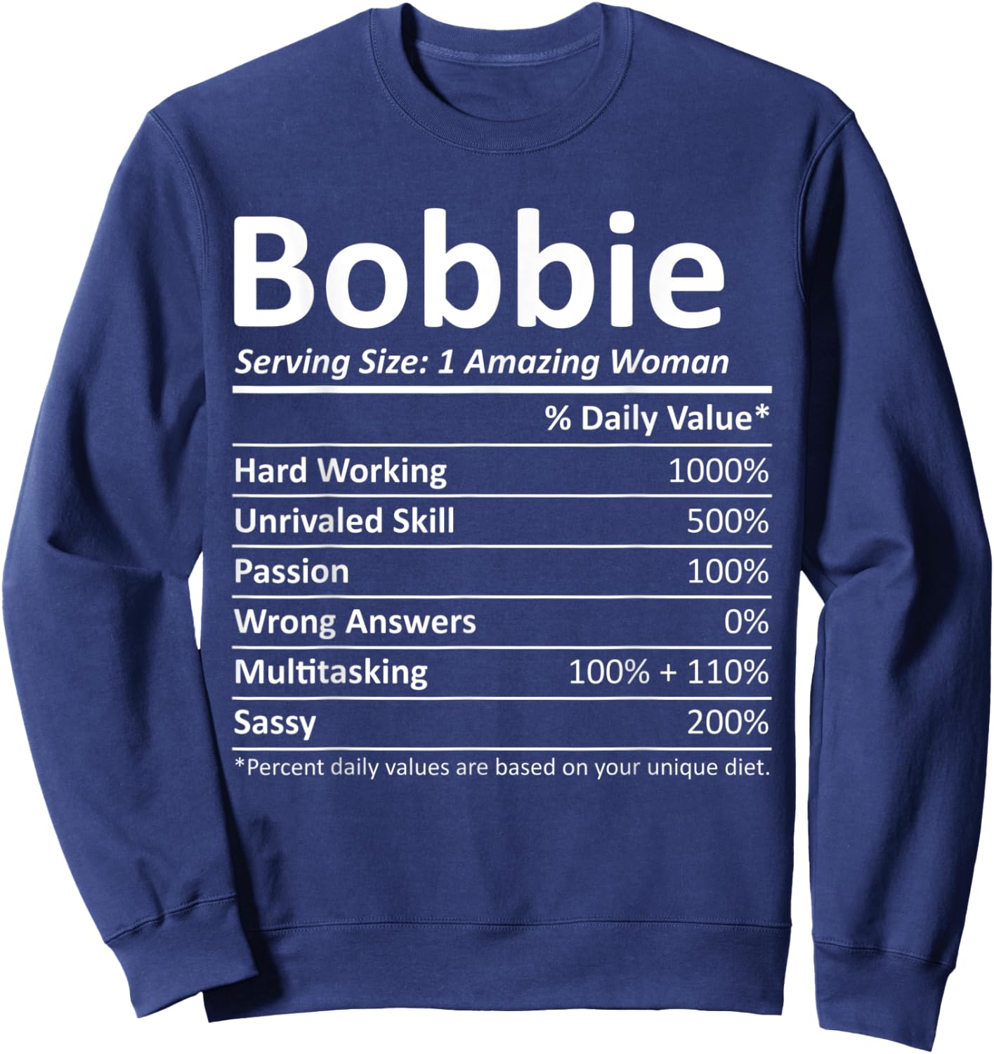 BOBBIE Nutrition Personalized Name Funny Christmas Gift Sweatshirt - Sweatshirt | Navy
