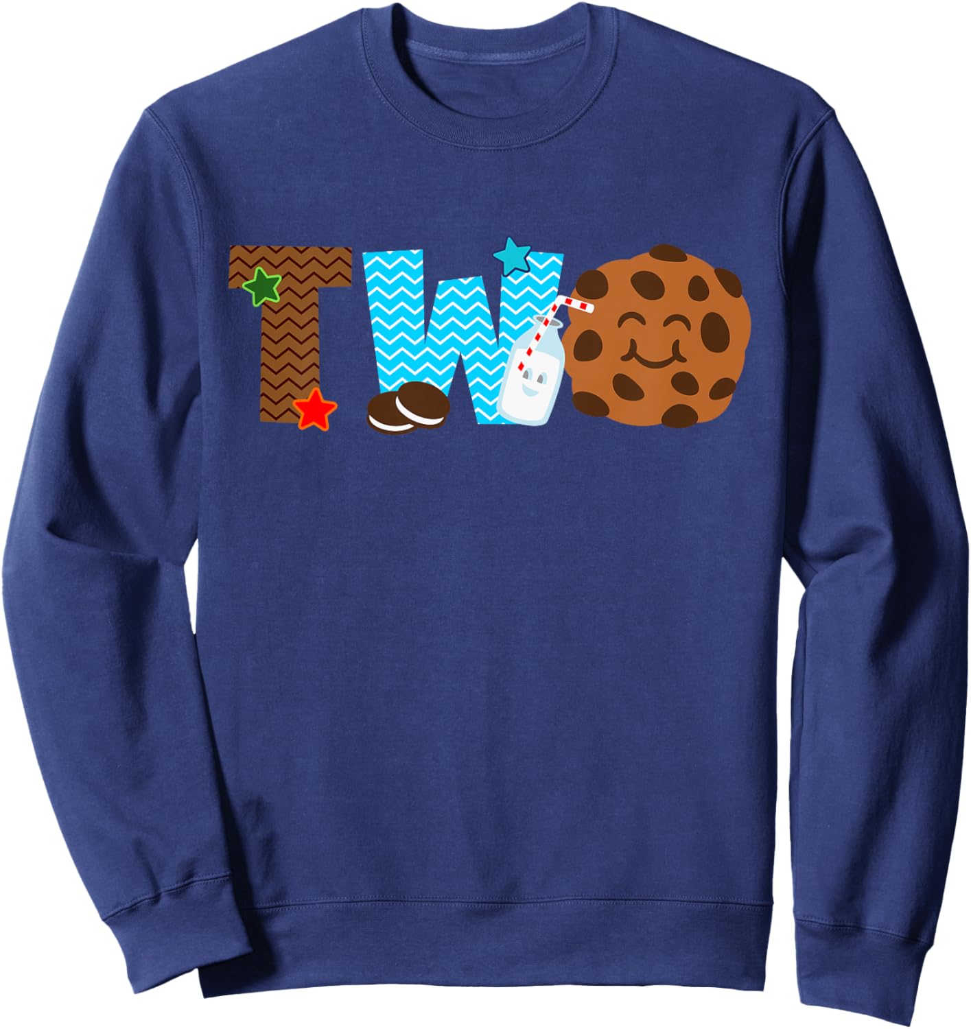 Kids 2nd Second Birthday Milk & Cookies Theme Party Two Year Old Sweatshirt - Sweatshirt | Navy