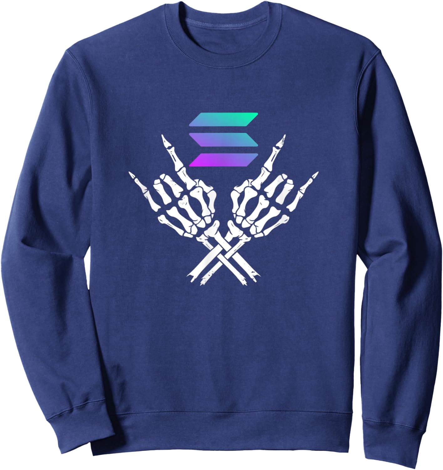 Solana Crypto Skeleton Halloween Theme Metal Hands SOL Sweatshirt - Sweatshirt | Navy