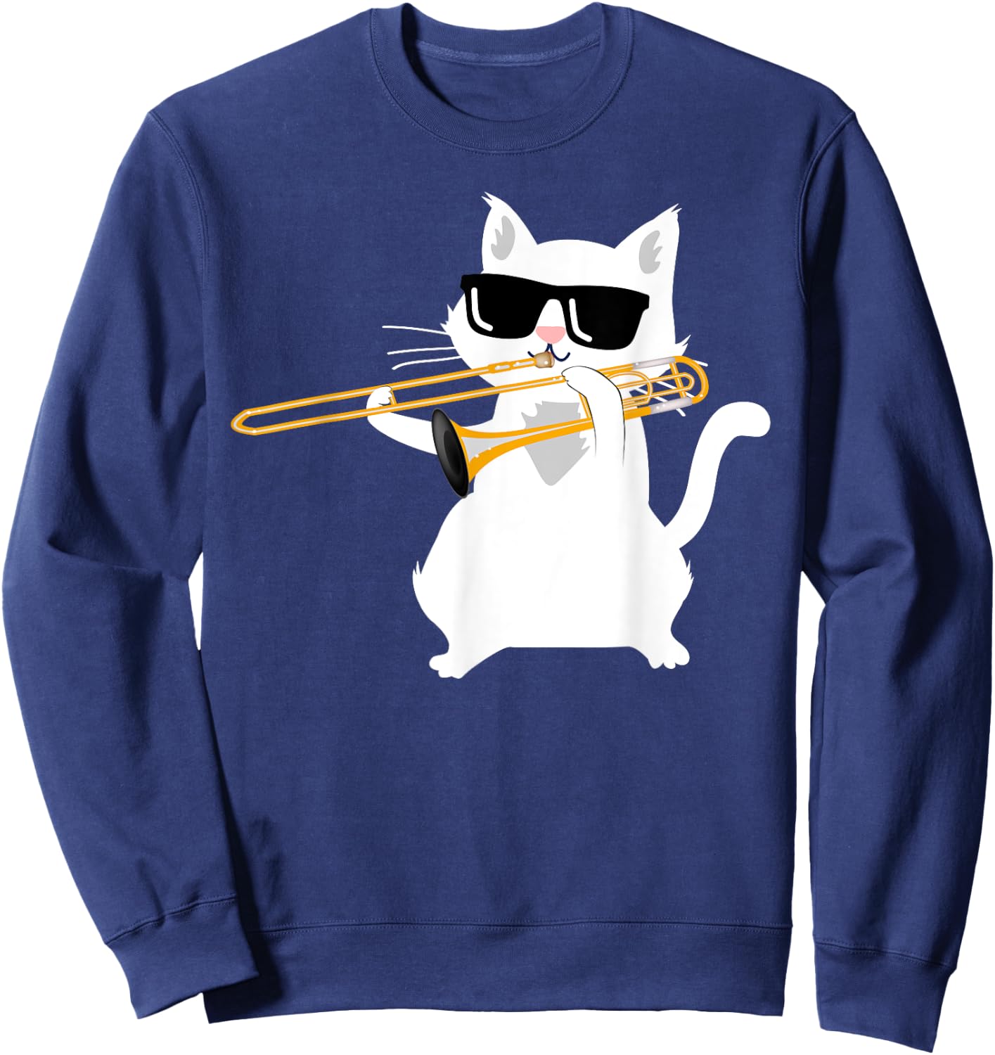 Cat Playing Trombone Women Girls Kids Sweatshirt - Sweatshirt | Navy