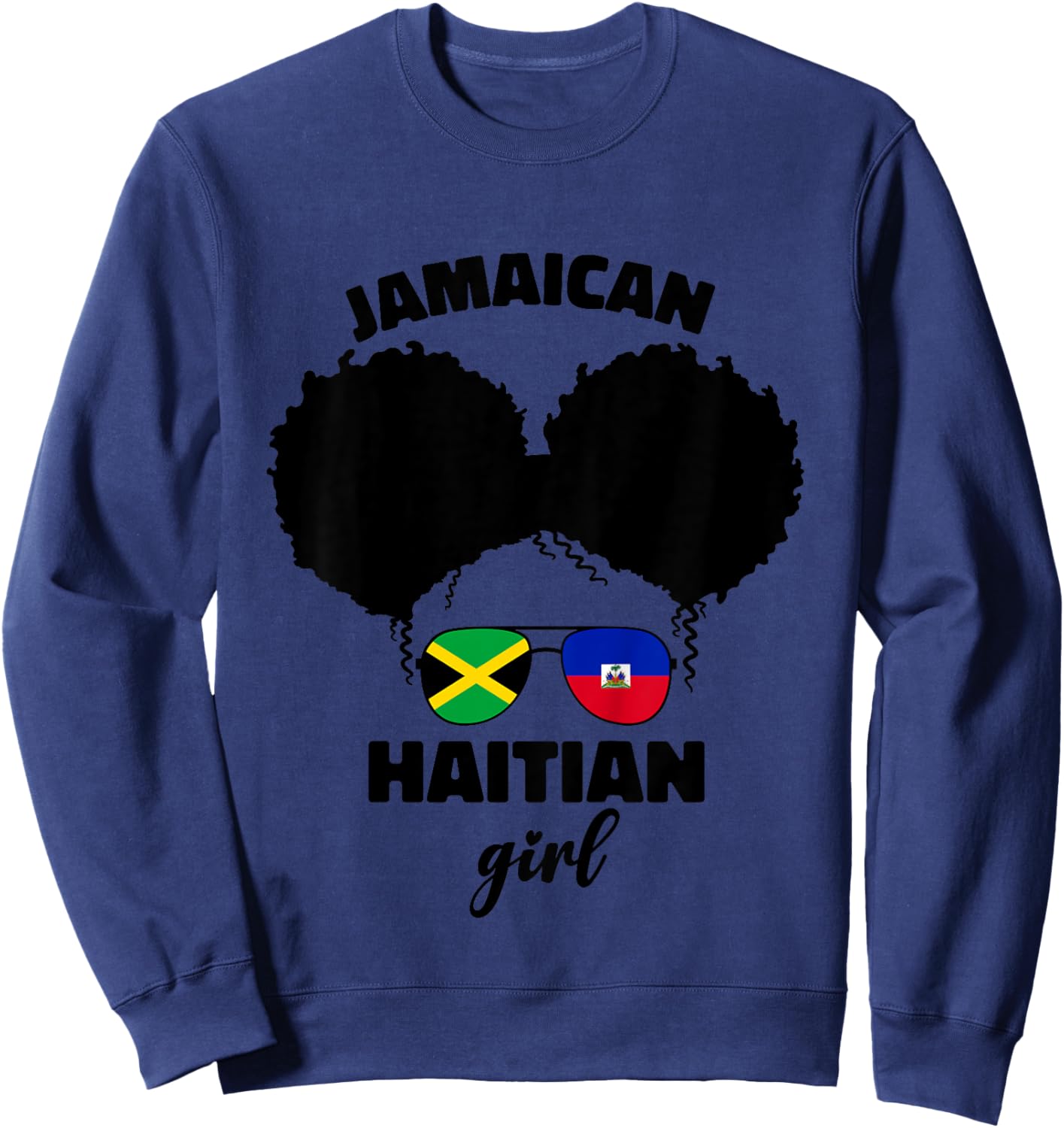 Half Jamaican Haitian Jamaica Flag Haiti Afro Kids Girls Sweatshirt - Sweatshirt | Navy
