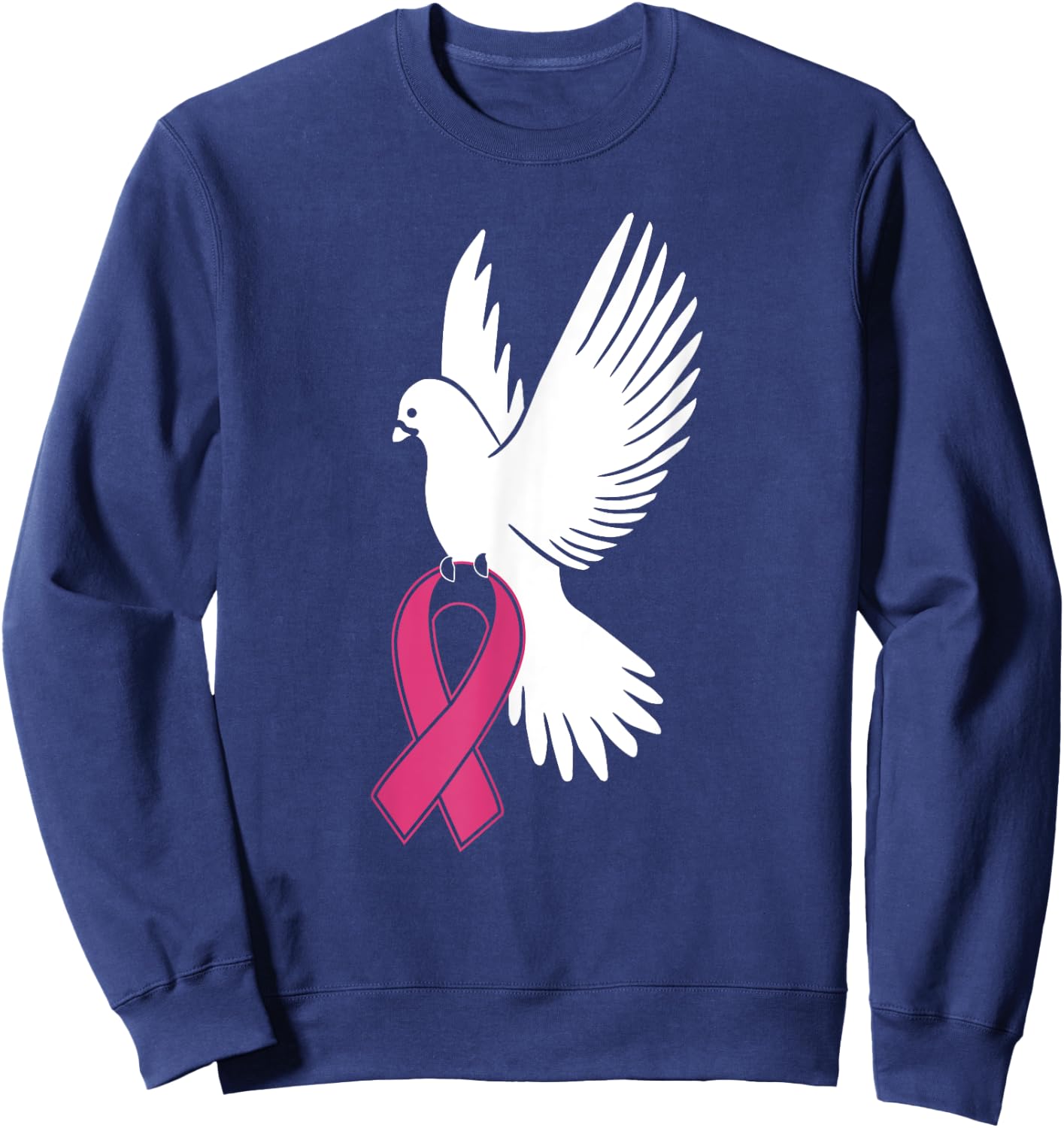 White Dove Carrying Breast Cancer Awareness Pink Ribbon Sweatshirt - Sweatshirt | Navy