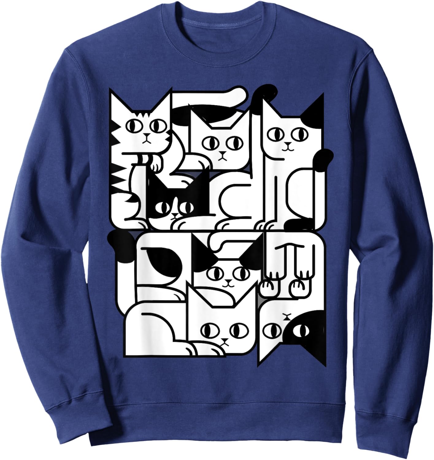 Feline Animal Friends Apparel for Cat Enthusiasts Geometric Cat Silhouette Abstract Kitten Classic Cute Cat , Small, Black Sweatshirt - Sweatshirt | Navy