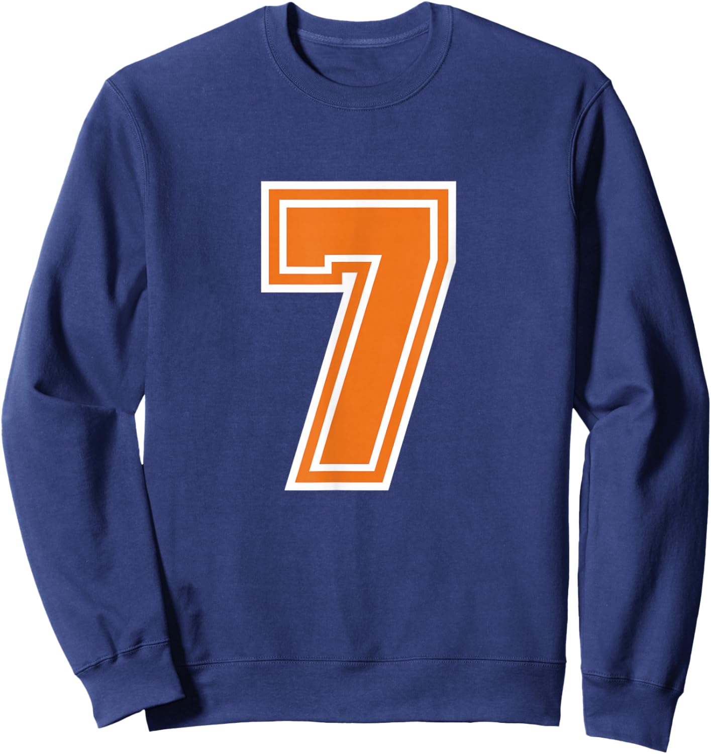 Number 7 Orange Varsity Sports Team Sweatshirt - Sweatshirt | Navy