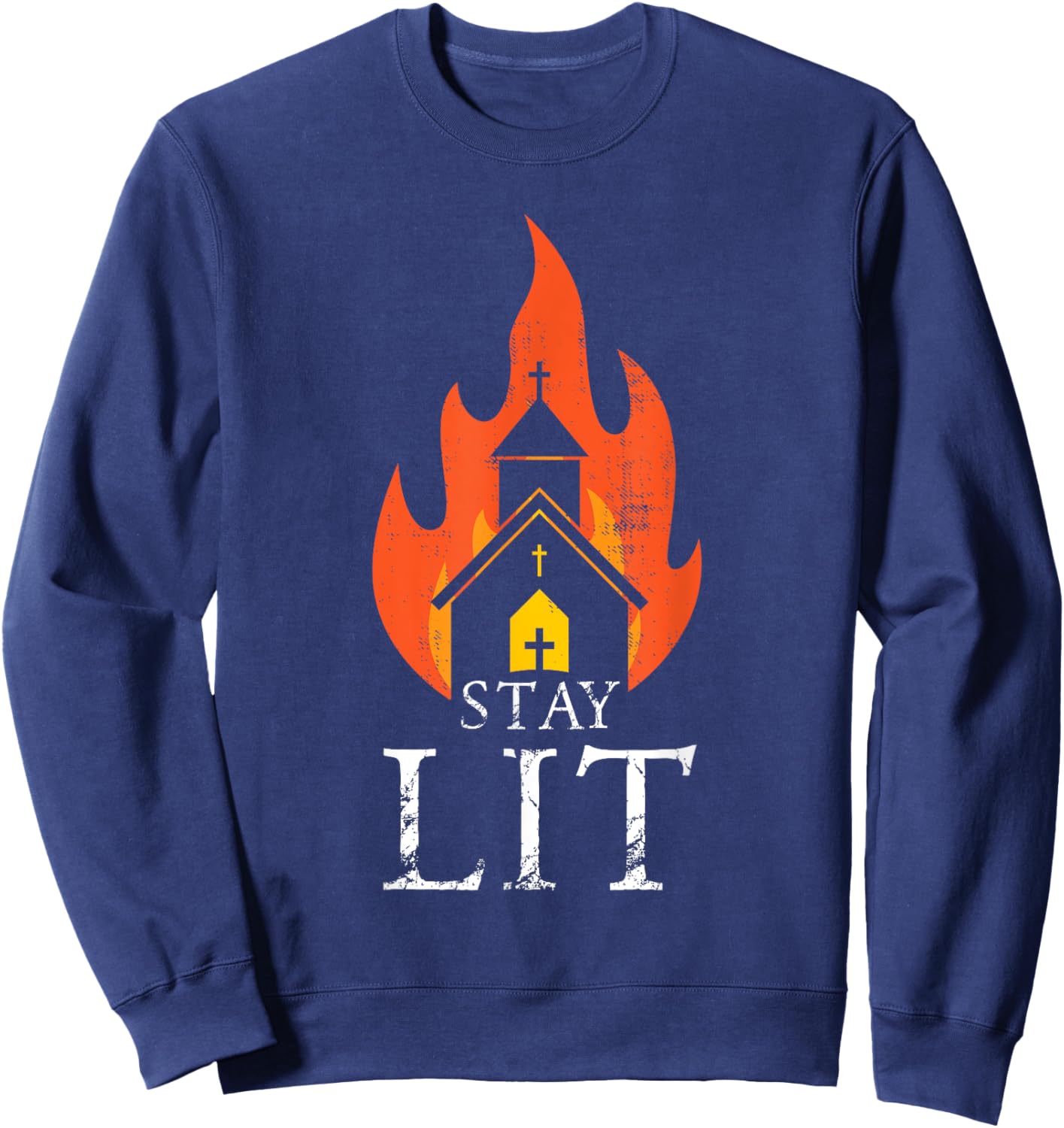 Stay lit Occult Burning Church - Unholy Antichrist Halloween Sweatshirt - Sweatshirt | Navy