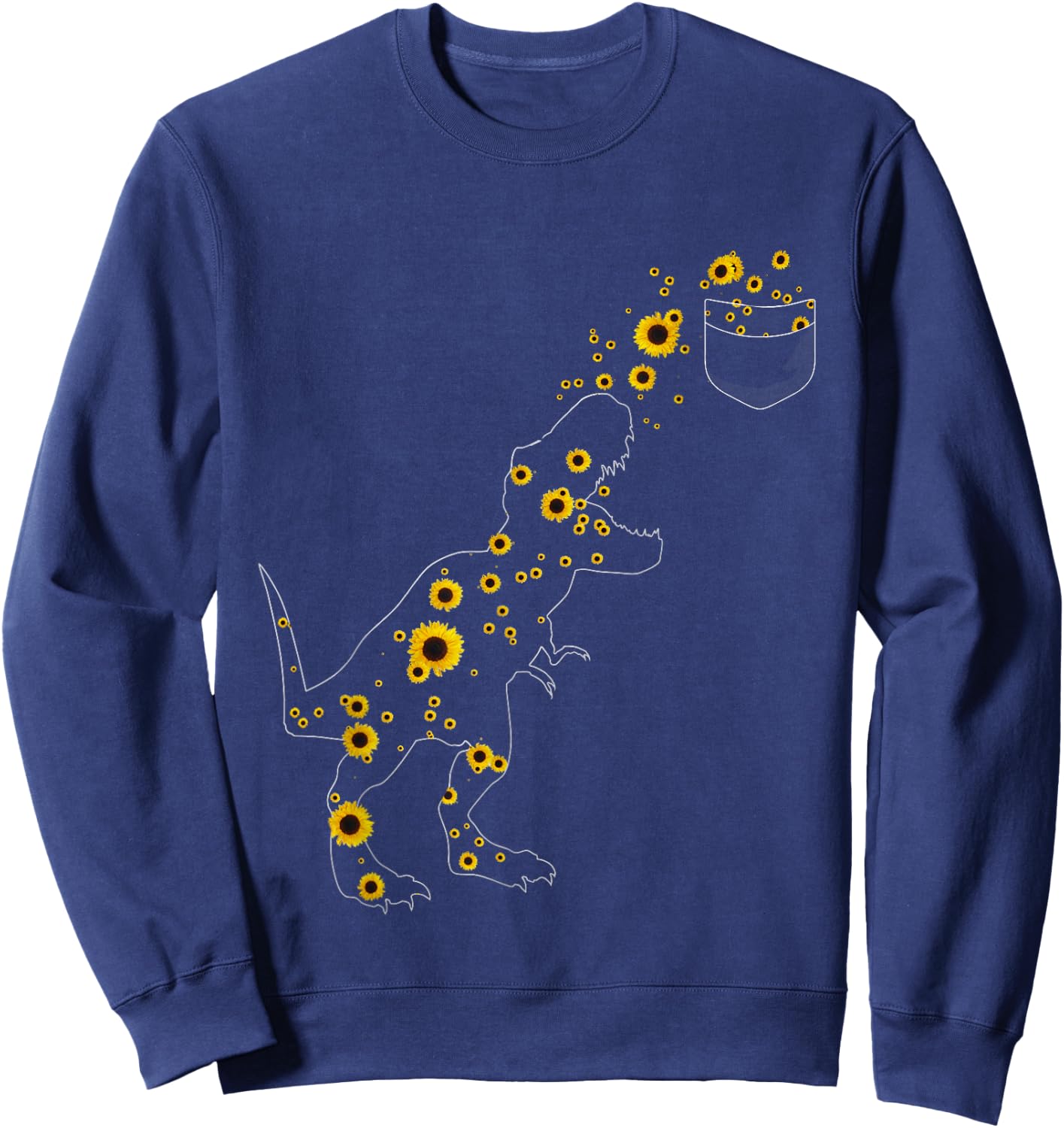 Sunshine Dinosaurs T-rex Sunflower Rex Sun Flower dinosaur Women Girls Kids Sweatshirt - Sweatshirt | Navy