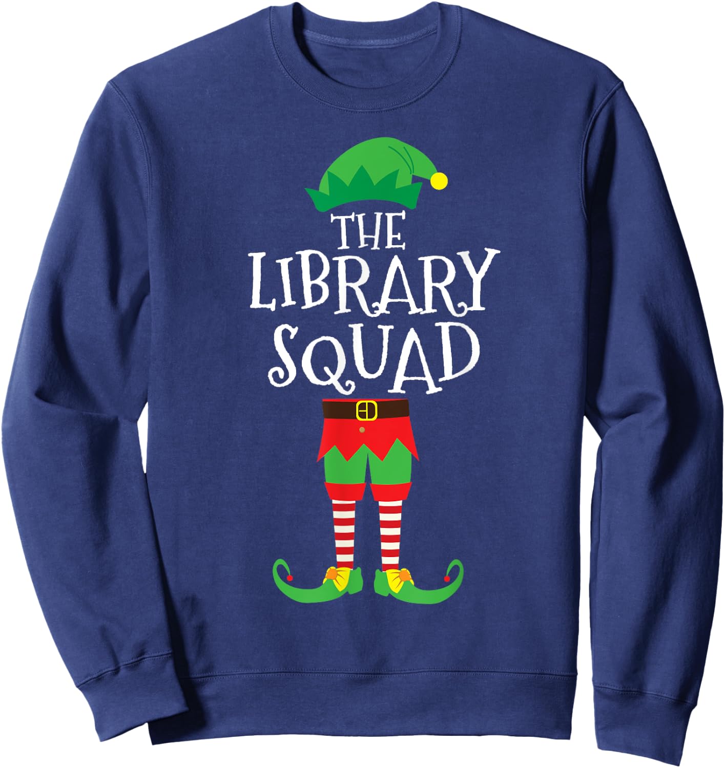 Library Squad Elf Library Assistant Christmas Party Pajama Sweatshirt - Sweatshirt | Navy
