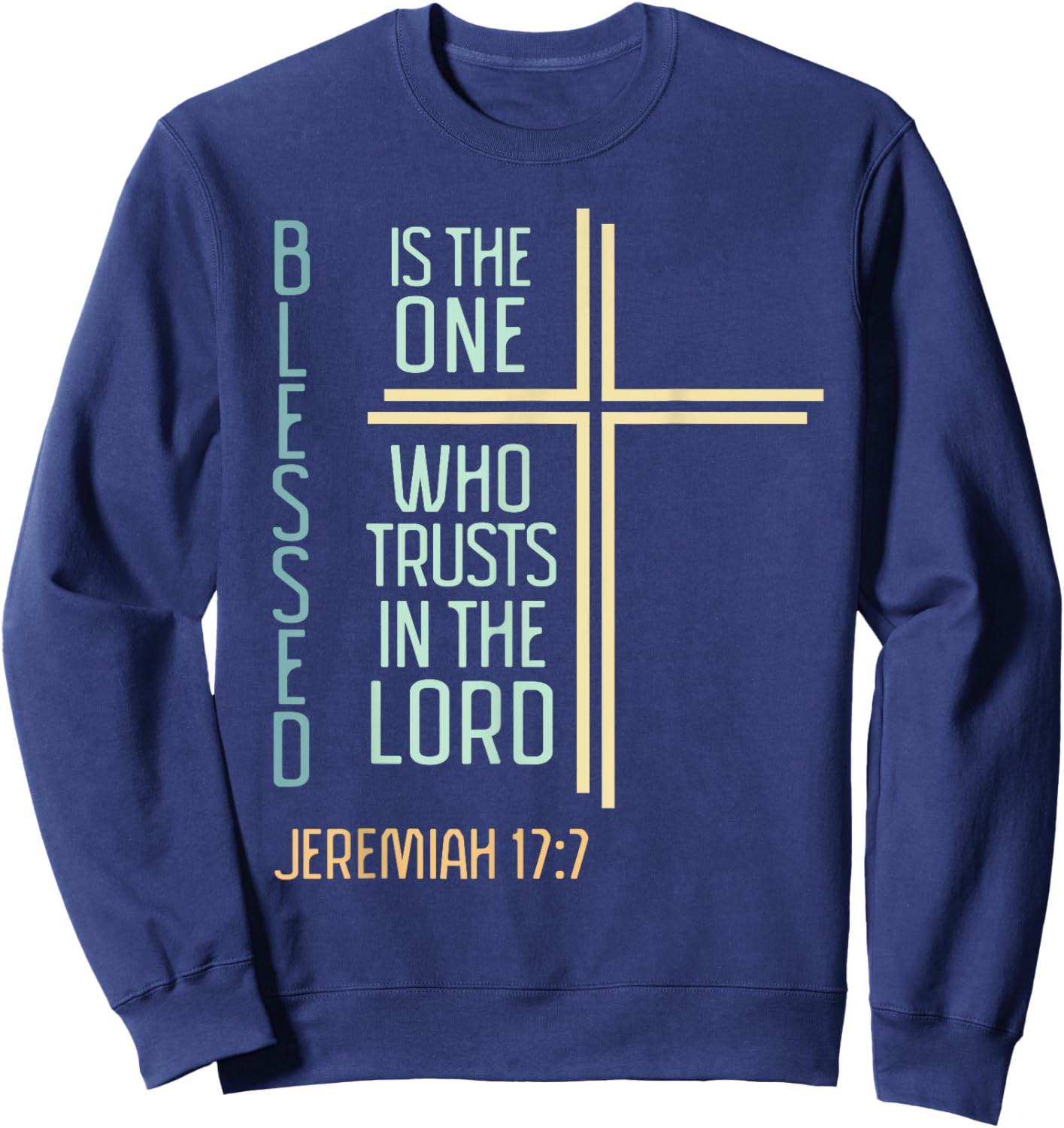 Christian Bible Verse Blessed Jeremiah Retro Cross Women Sweatshirt - Sweatshirt | Navy