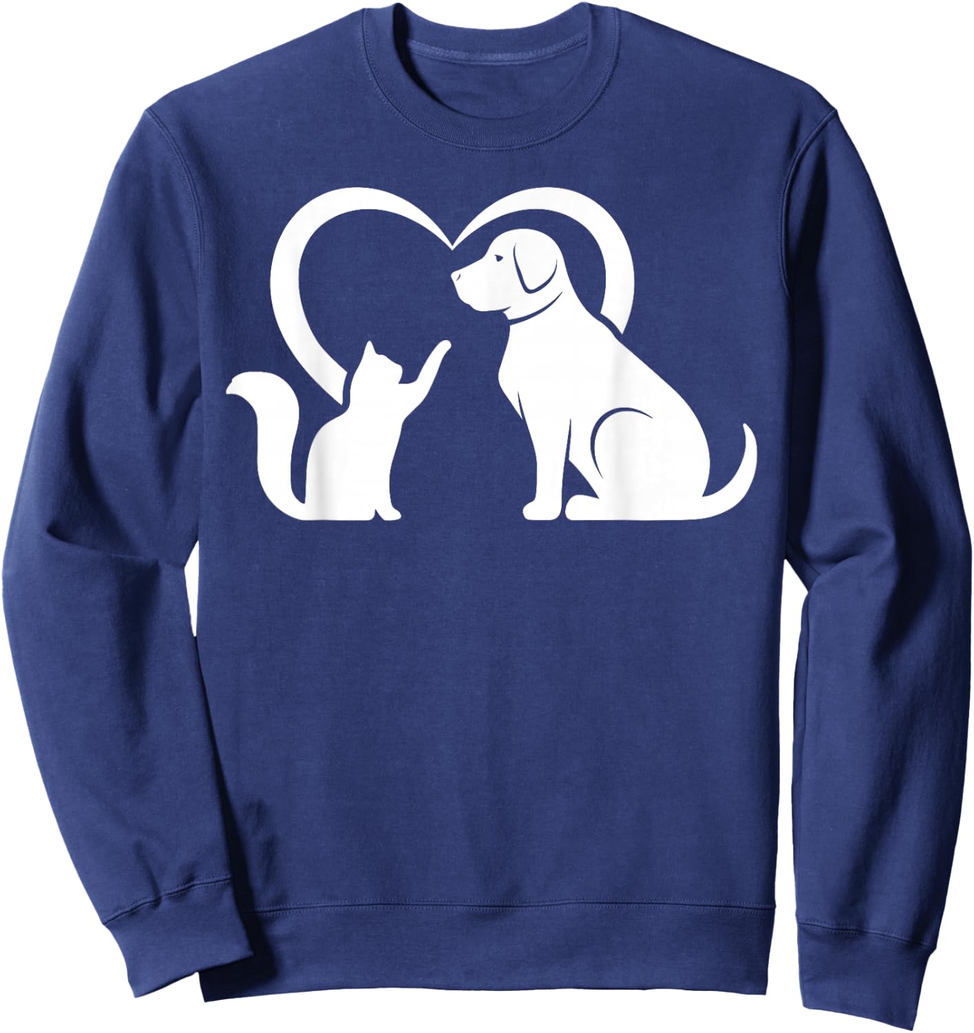 Dog Puppy and Baby Cat Heart - Animal Dog & Cat Heart Sweatshirt - Sweatshirt | Navy