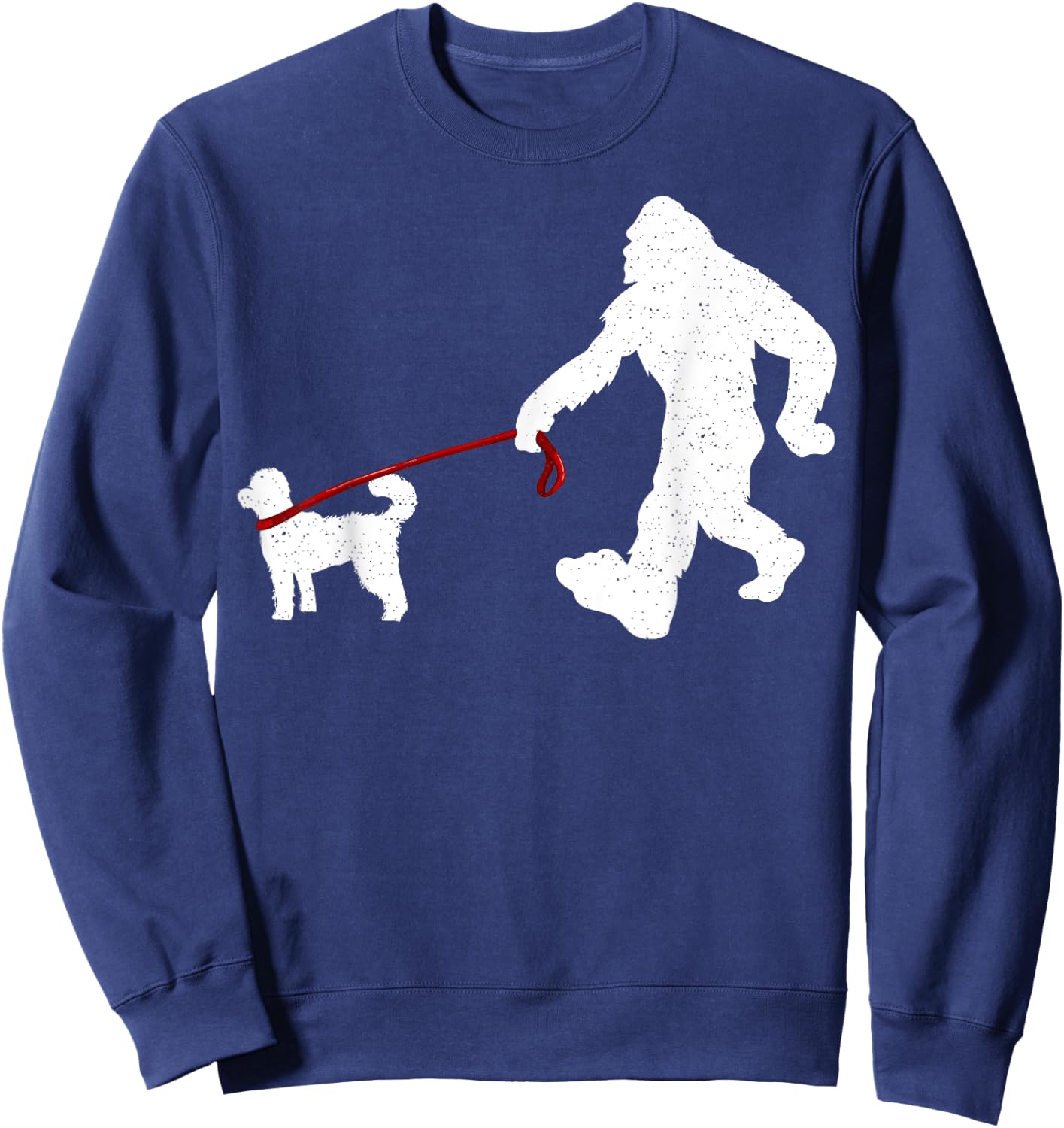 Funny Bigfoot Walking With Poodle Dog Gifts Sweatshirt - Sweatshirt | Navy