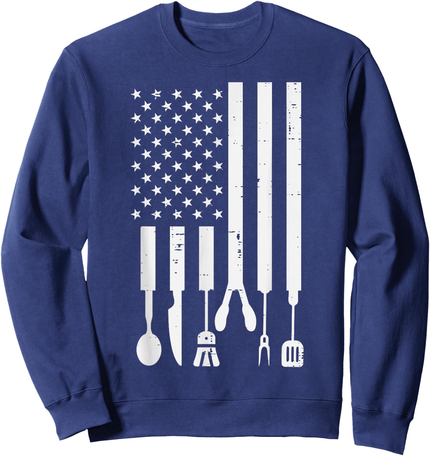 White US Flag Bbq Tools Vintage Grilling Smoking Patriotic Sweatshirt - Sweatshirt | Navy