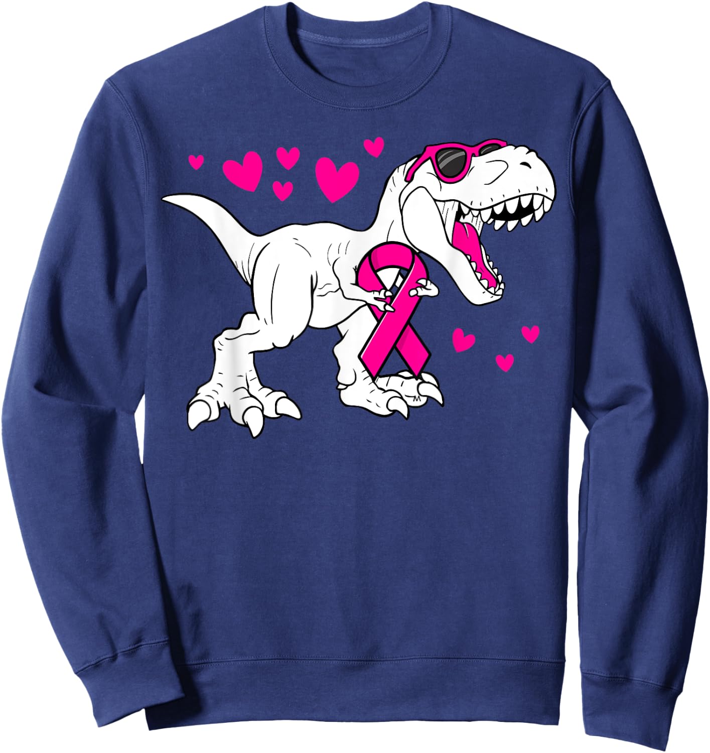 Pink Ribbon T-Rex Kids Breast Cancer Awareness Boys Toddler Sweatshirt - Sweatshirt | Navy