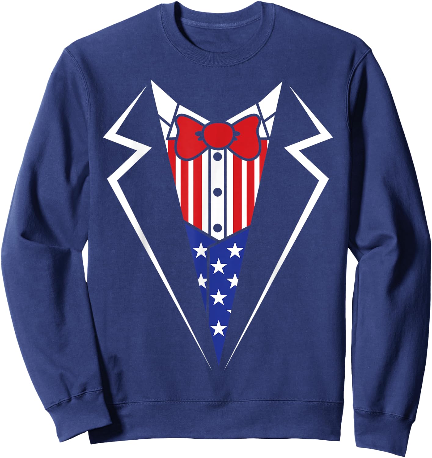 American Flag Tuxedo Bow Tie 4th of July USA Merica Gift Sweatshirt - Sweatshirt | Navy