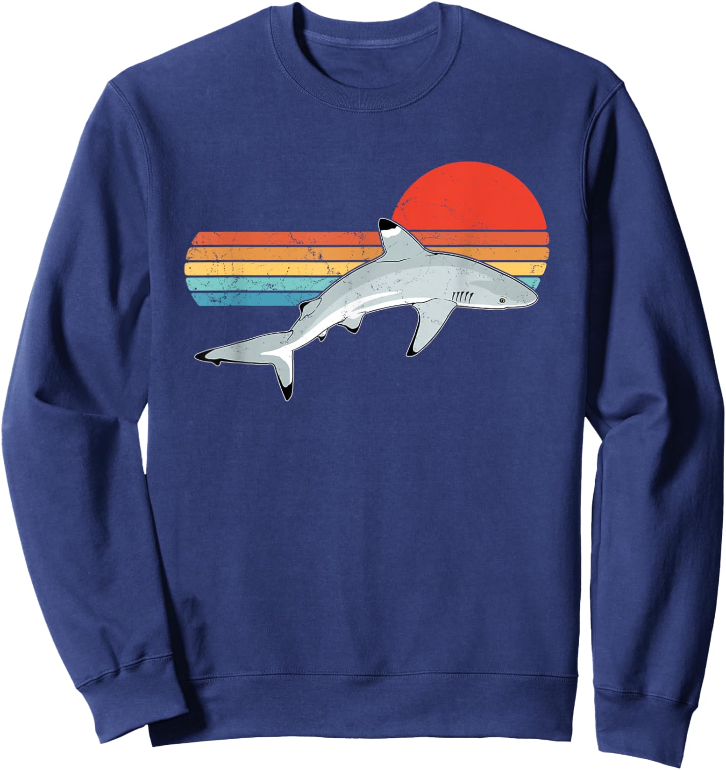 Blacktip Reef Shark Vintage Sunset Sweatshirt - Sweatshirt | Navy