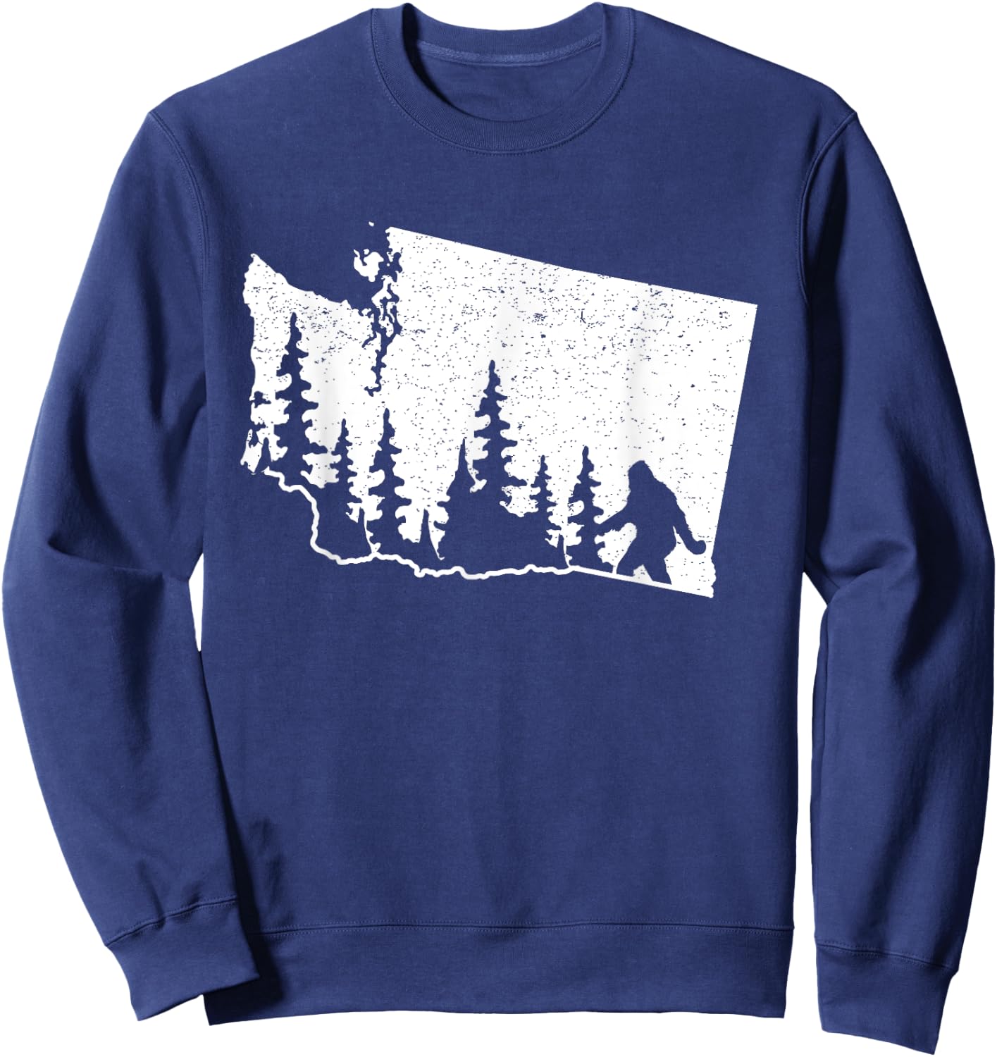 Washington Bigfoot Sasquatch & Trees Silhouette State Pride Sweatshirt - Sweatshirt | Navy