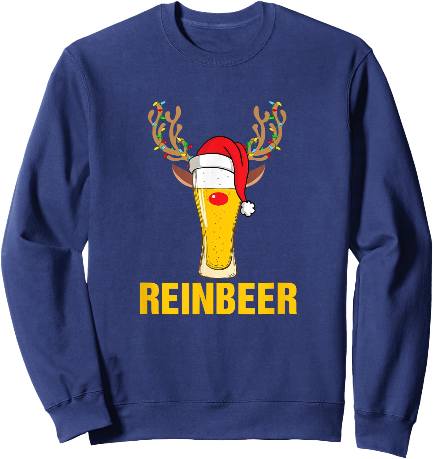 Reinbeer Santa Claus Reindeer Beer Funny Christmas Drinking Sweatshirt - Sweatshirt | Navy