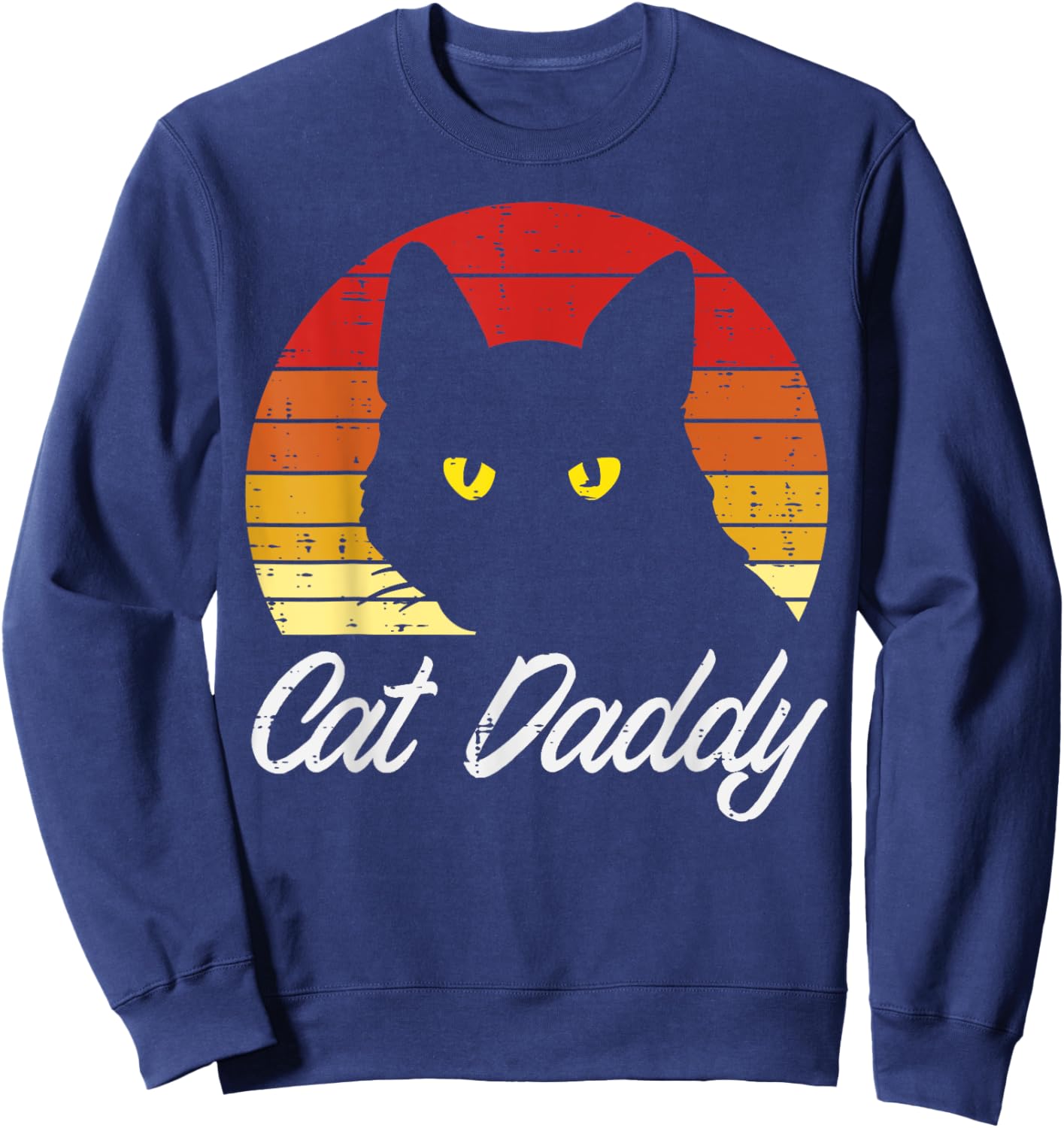 Black Cat Daddy Sunset Retro Feline Animal Pet Dad Men Boys Sweatshirt - Sweatshirt | Navy