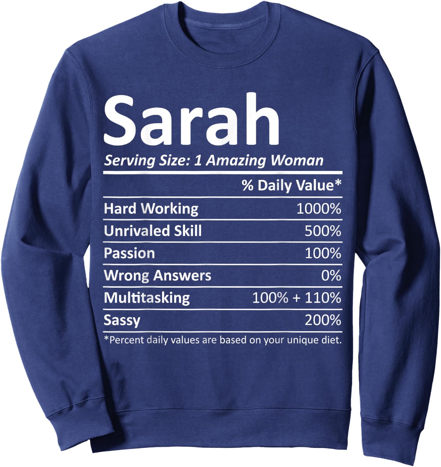 SARAH Nutrition Personalized Name Funny Christmas Gift Sweatshirt - Sweatshirt | Navy
