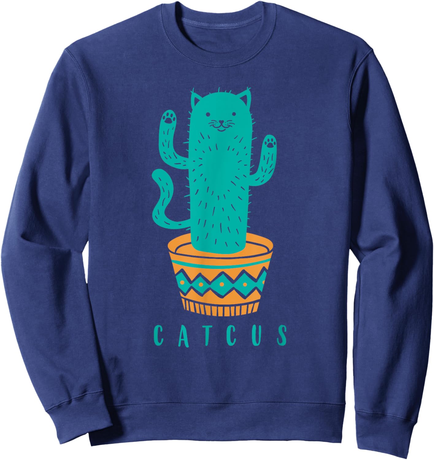 Catcus Funny Cat Cactus Women Girls Kids Sweatshirt - Sweatshirt | Navy