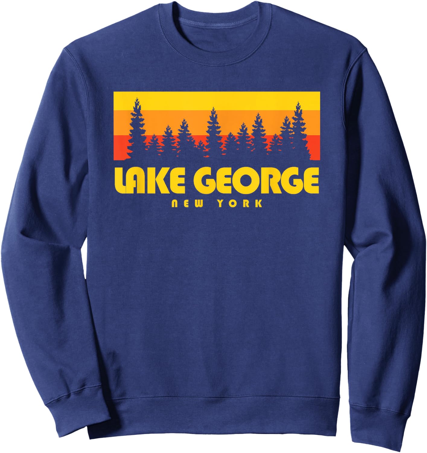 Lake George NY Shirt - Retro Trees Lake George Sweatshirt - Sweatshirt | Navy