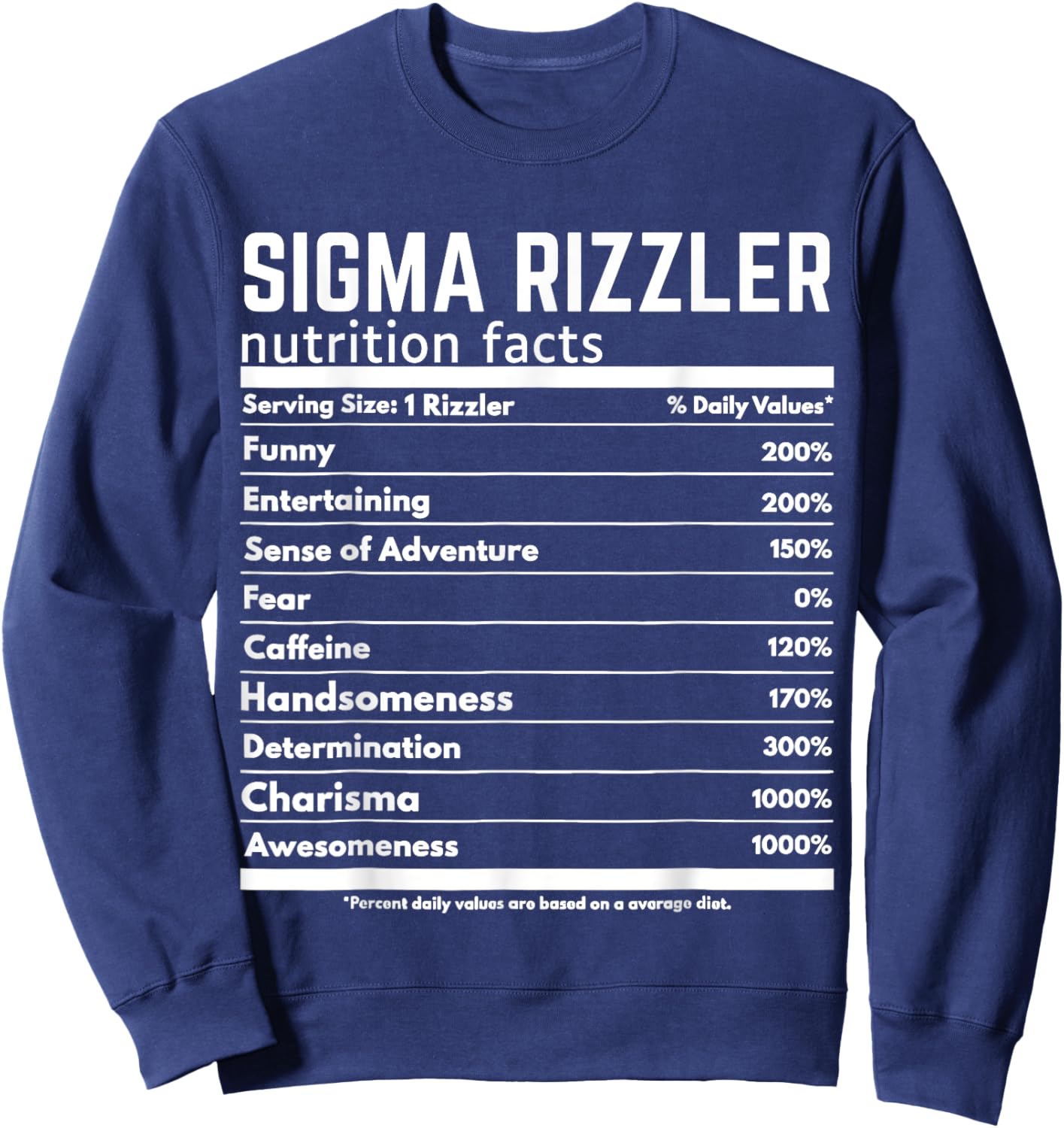 Sigma Rizzler Nutrition Facts Meme Rizz Internet Memes Gen Z Sweatshirt - Sweatshirt | Navy