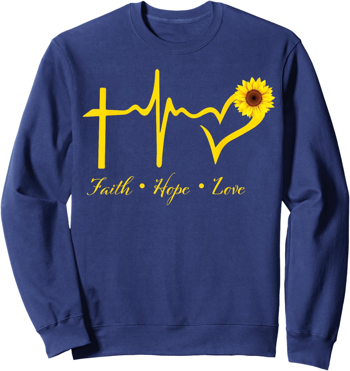 Faith Hope Love Christian Gifts Women Sunflower Religious Sweatshirt - Sweatshirt | Navy