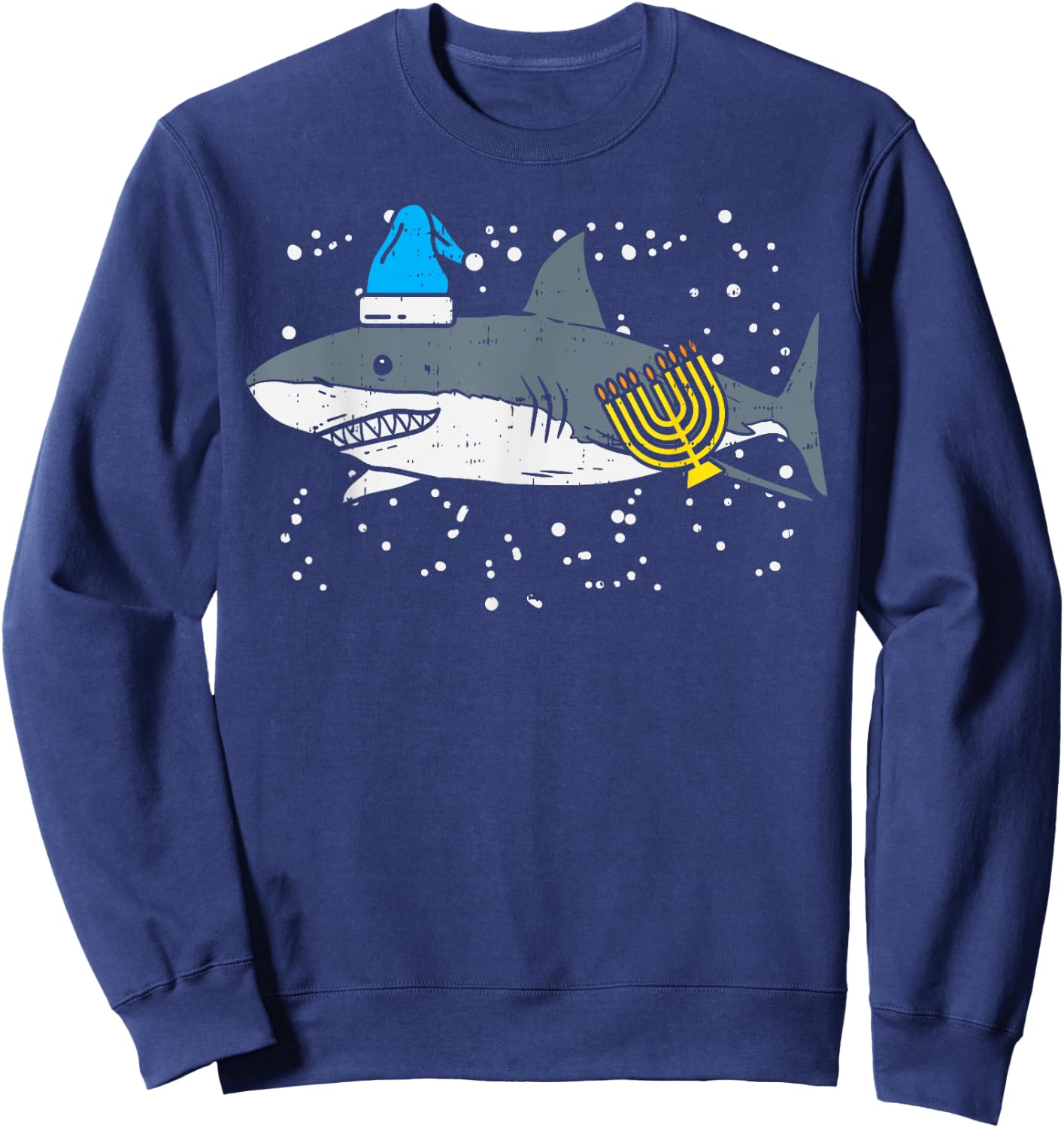 Jewish Shark Menorah Funny Hanukkah Chanukah Animal Gift Sweatshirt - Sweatshirt | Navy