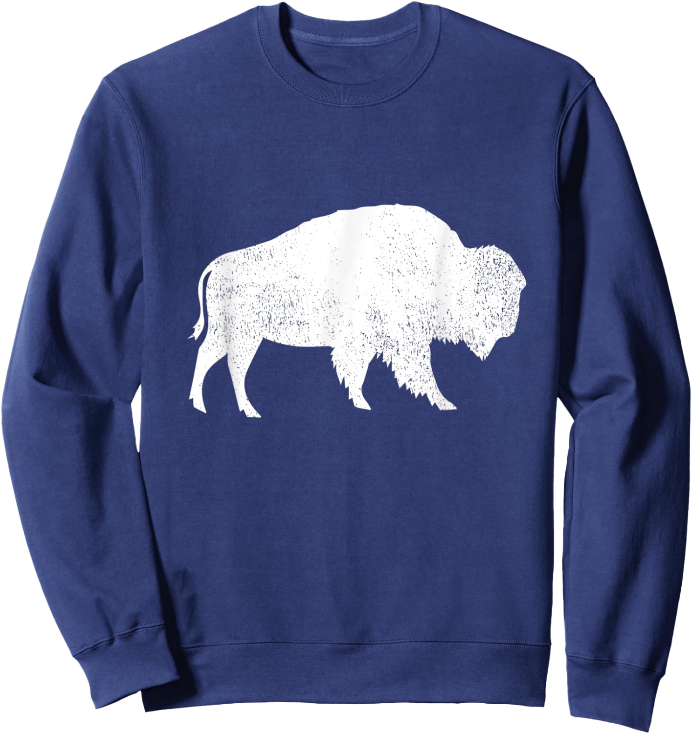 Distressed Bison Silhouette Buffalo Lover Animal Sweatshirt - Sweatshirt | Navy