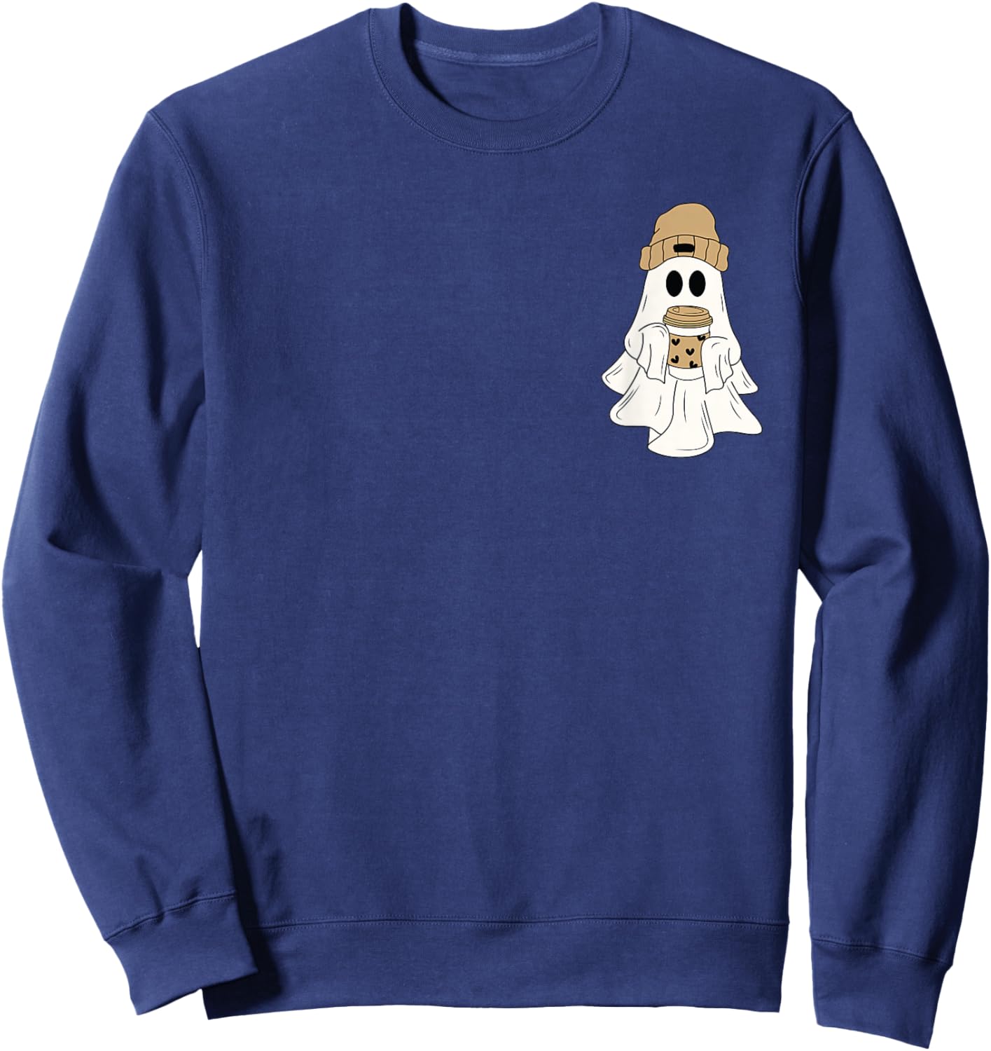 Ghost Drinking Coffee Funny Halloween Costume Coffee Lover Sweatshirt - Sweatshirt | Navy