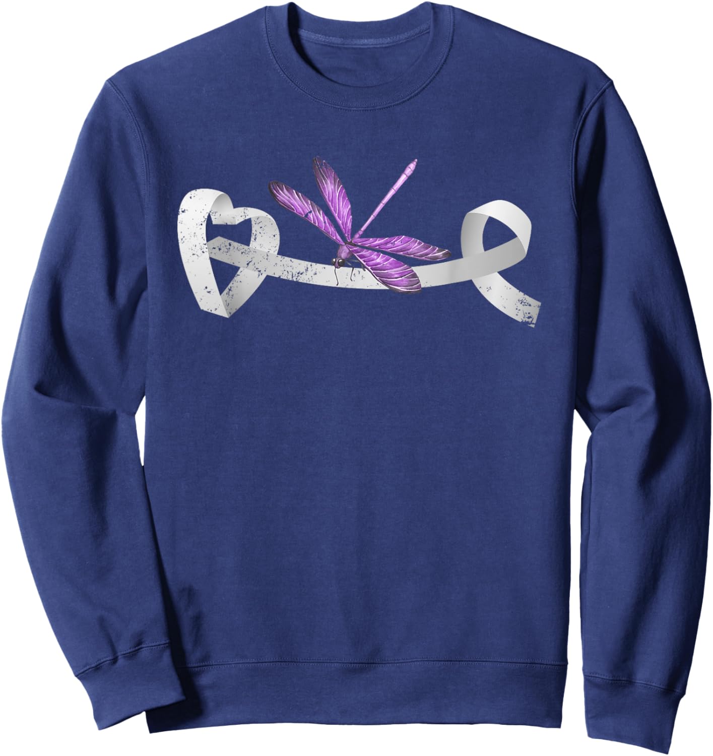 Dragonfly White Ribbon Lung Cancer Survivor Gift Lung Cancer Sweatshirt - Sweatshirt | Navy