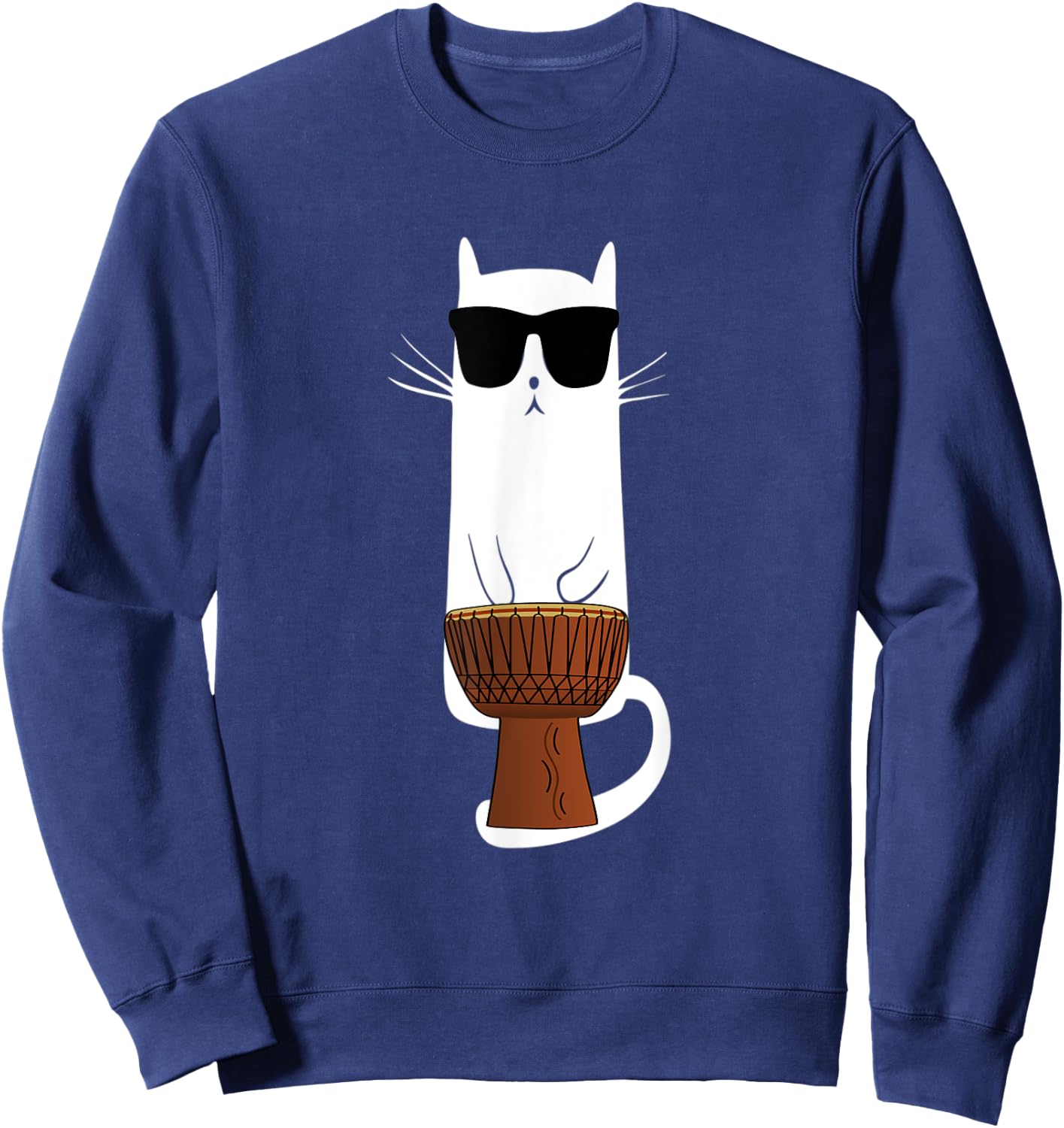 Funny Cat Wearing Sunglasses Playing Bongo's Women Kids Sweatshirt - Sweatshirt | Navy