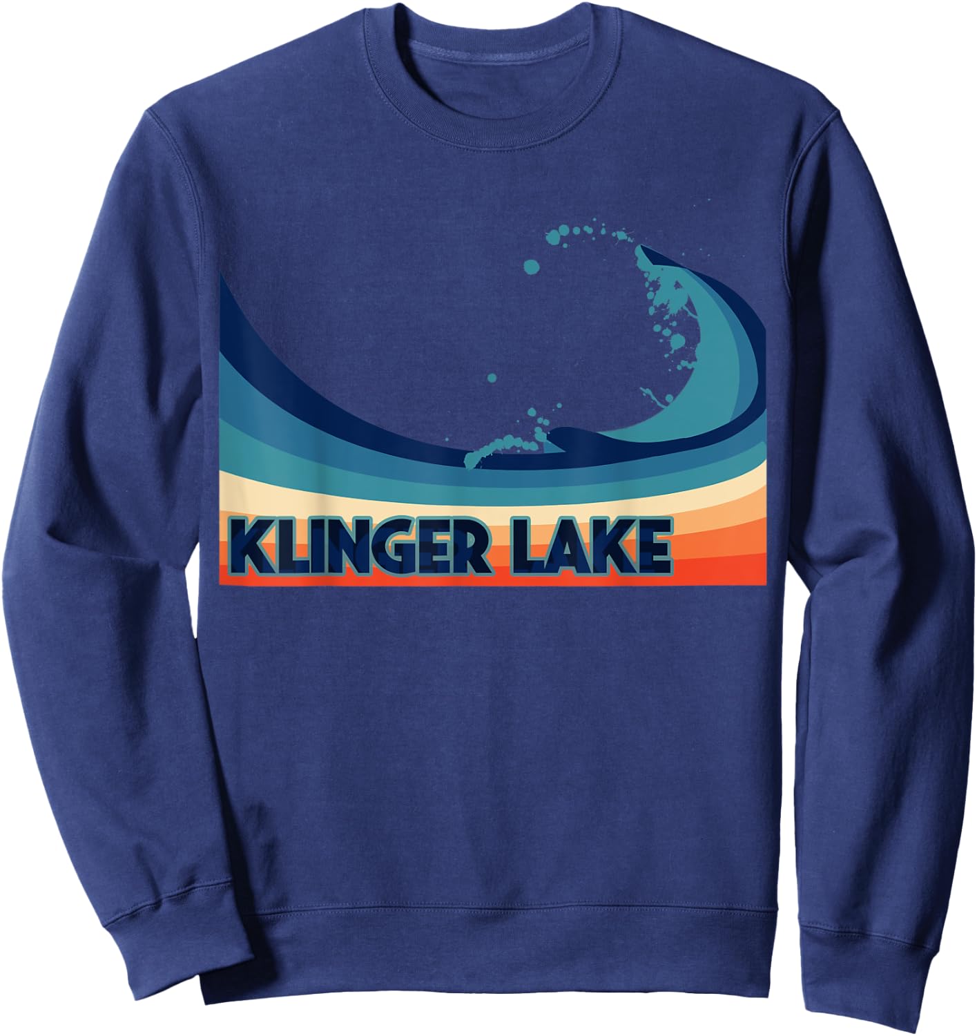 Klinger Lake, Michigan Retro Boating Sailing & Fishing Sweatshirt - Sweatshirt | Navy
