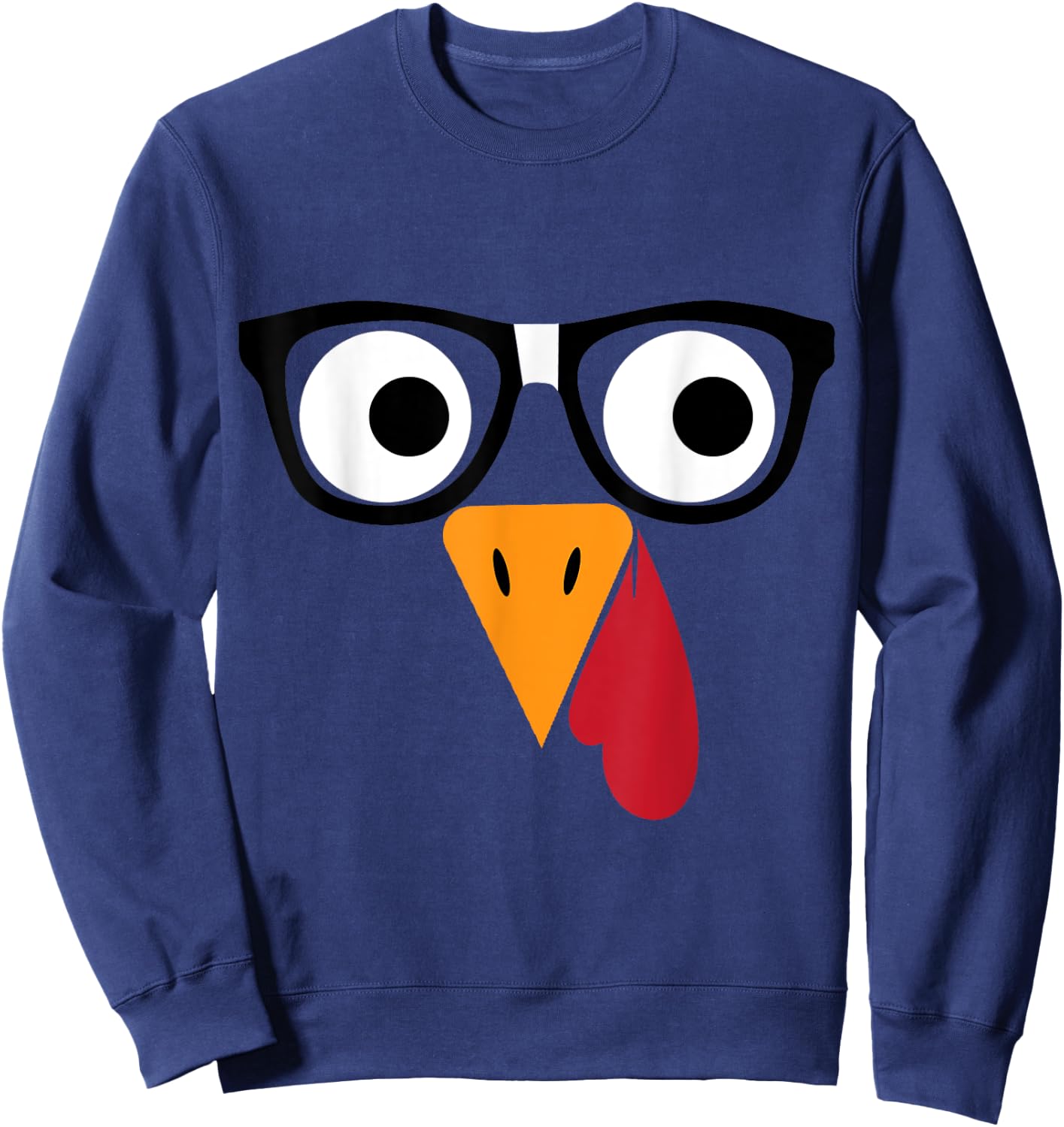 Nerdy Turkey Face with Geeky Glasses Thanksgiving Nerd Funny Sweatshirt - Sweatshirt | Navy