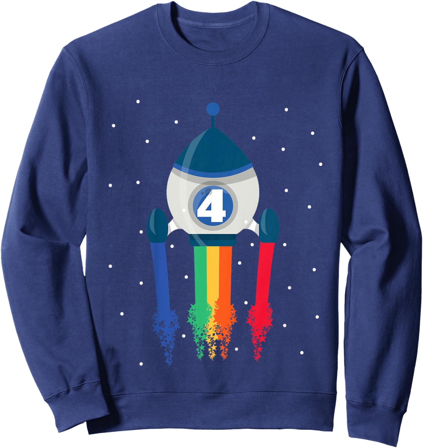Kids I'm 4 Rainbow Space Rocket 4th Children's Son Birthday Party Sweatshirt - Sweatshirt | Navy
