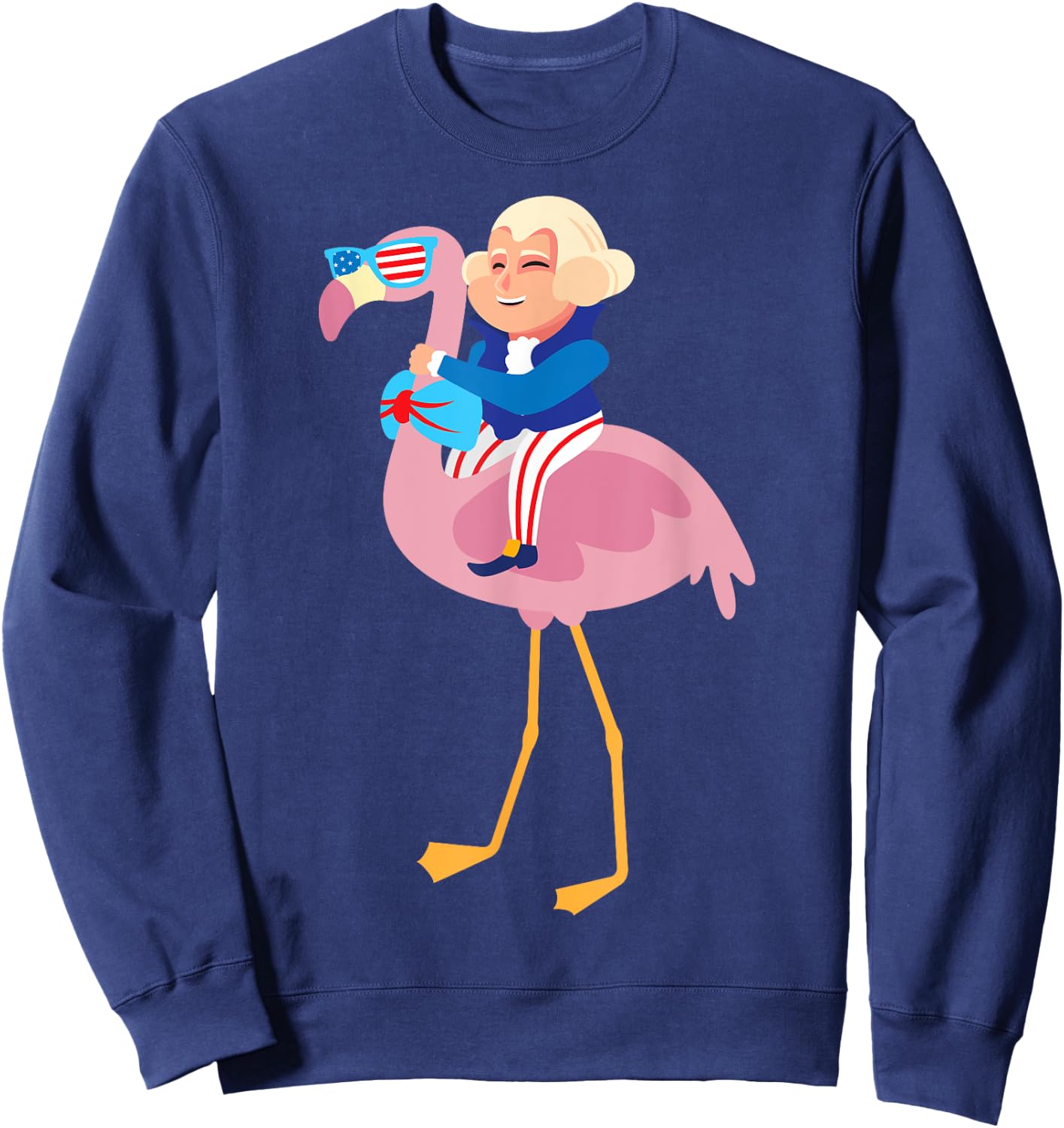 George Washington Flamingo 4th Of July American Flag Gift Sweatshirt - Sweatshirt | Navy