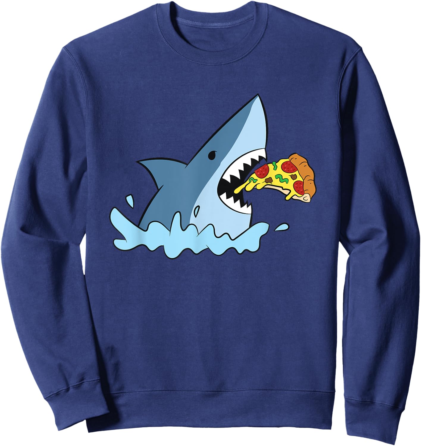 Shark Eating Pizza Kids Fast Food Pizza Sweatshirt - Sweatshirt | Navy