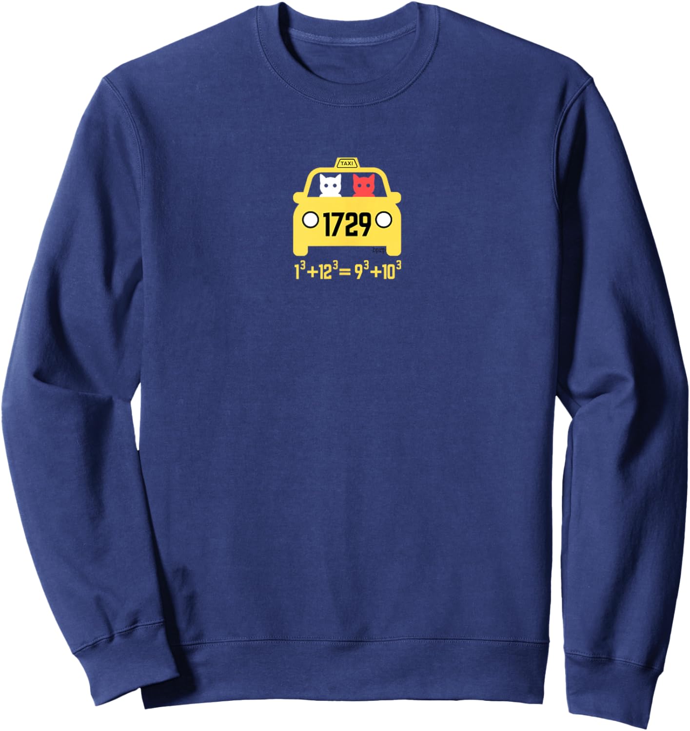 bprp Math Merch Blackpenredpen Taxi Cat, Ramanujan Taxi Cab Number 1729 -Adults , Small, Black, Short Sleeve, Classic Fit Sweatshirt - Sweatshirt | Navy