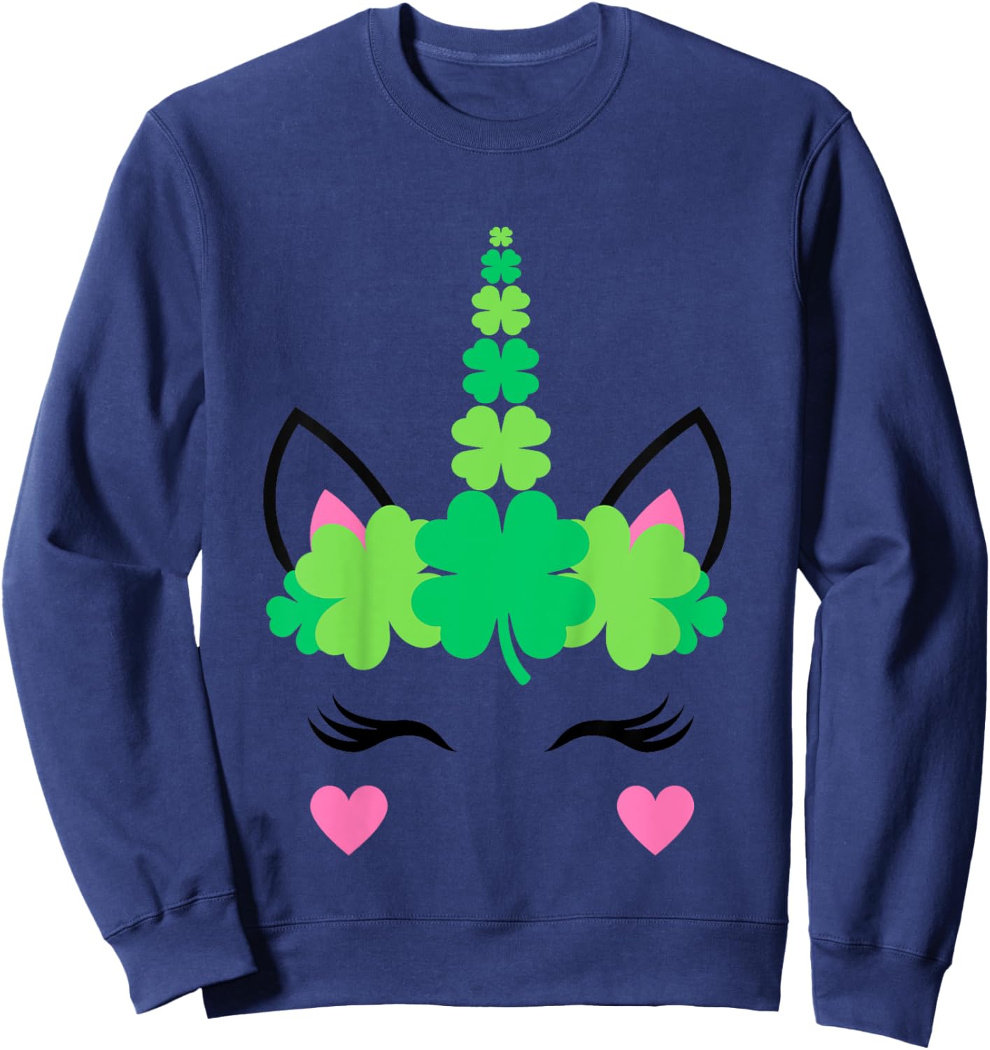 Kids Girls St Patricks Day Unicorn Toddler Irish Shamrock Clover Sweatshirt - Sweatshirt | Navy