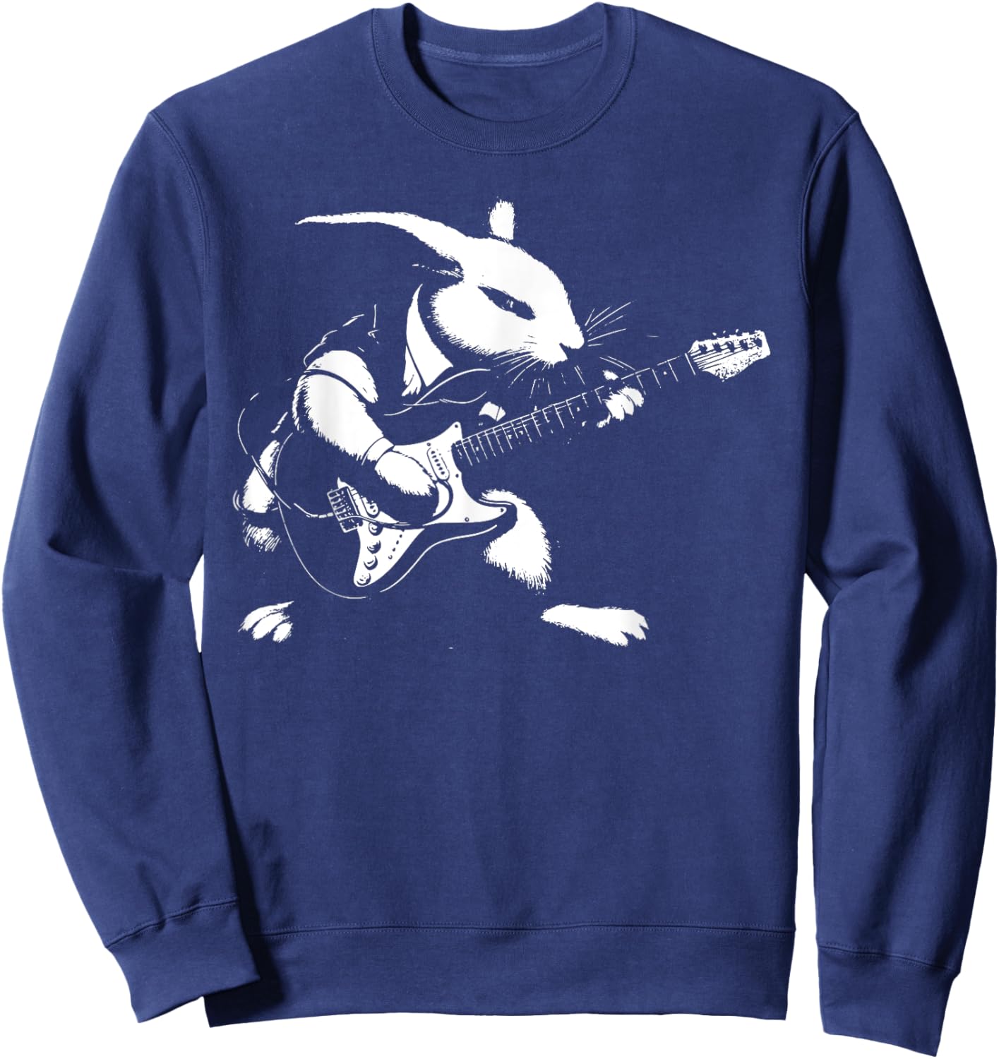 Rabbit Playing Bass Guitar Shirt Men Animal Playing Guitar Sweatshirt - Sweatshirt | Navy
